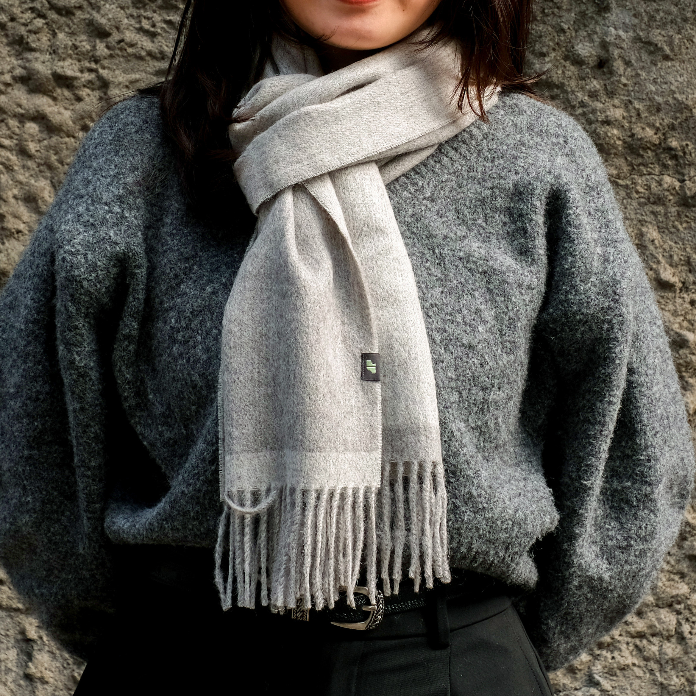 安地斯羊駝圍巾｜雙面款 - 灰色｜秘魯