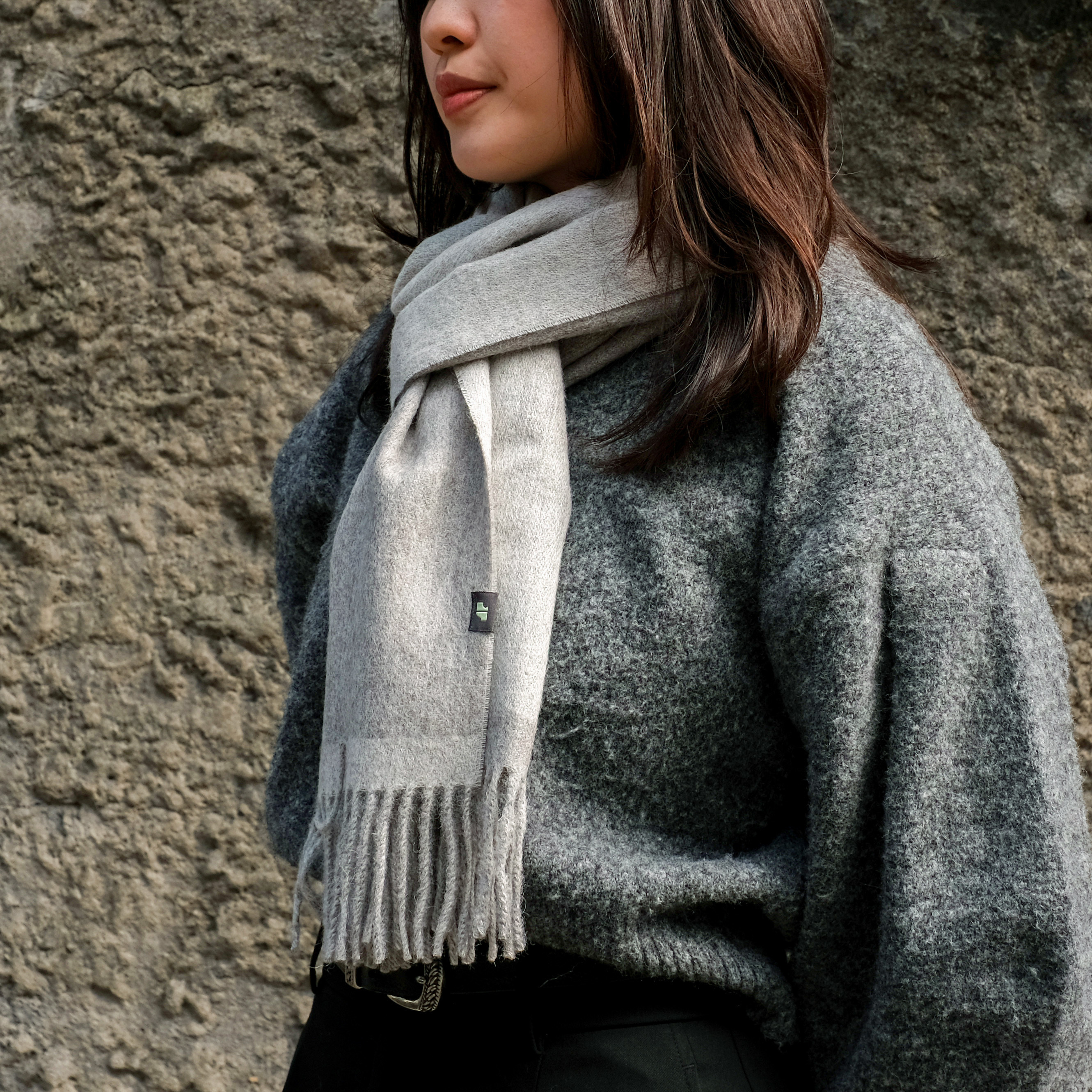 安地斯羊駝圍巾｜雙面款 - 灰色｜秘魯