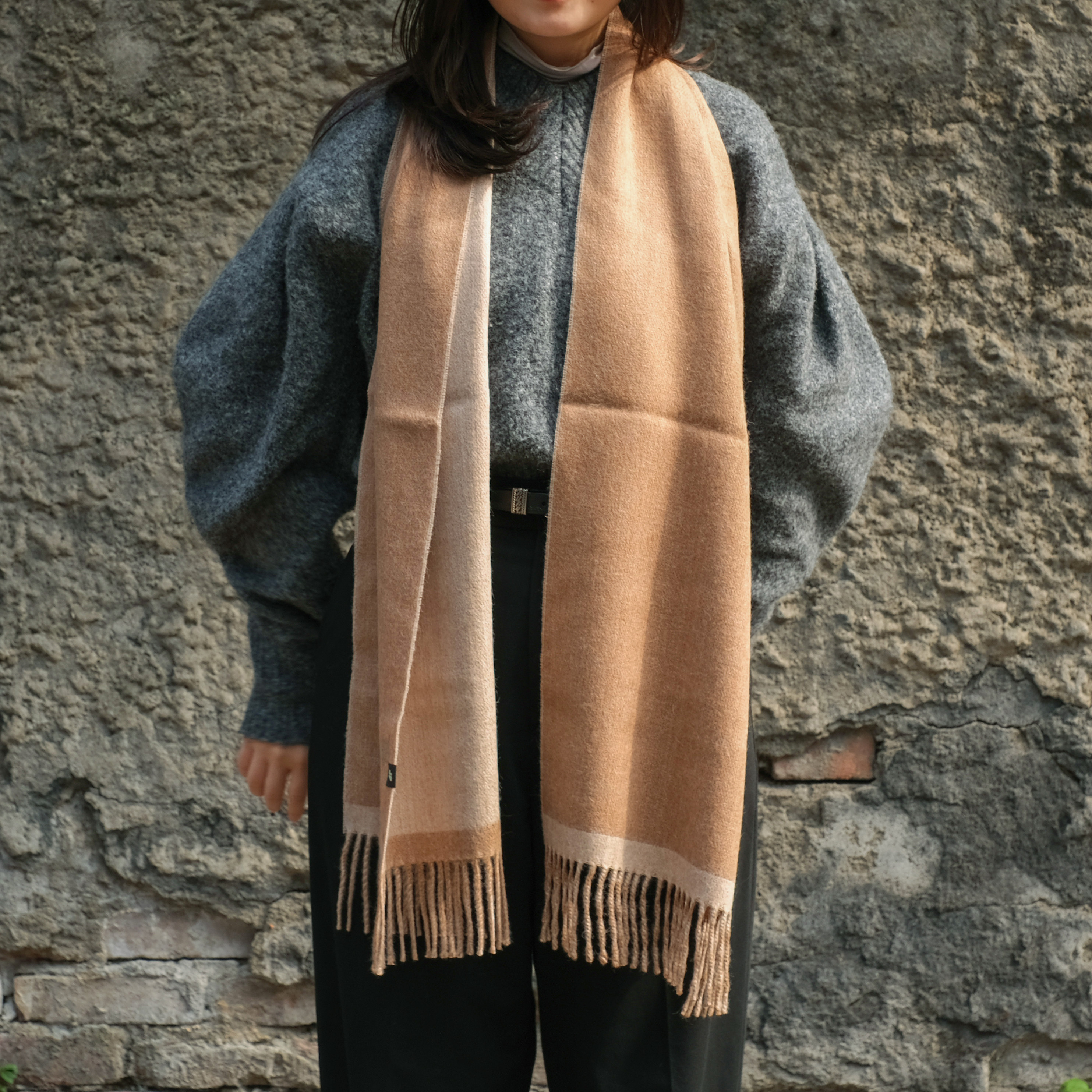 安地斯羊駝圍巾｜雙面款 - 沙色｜秘魯