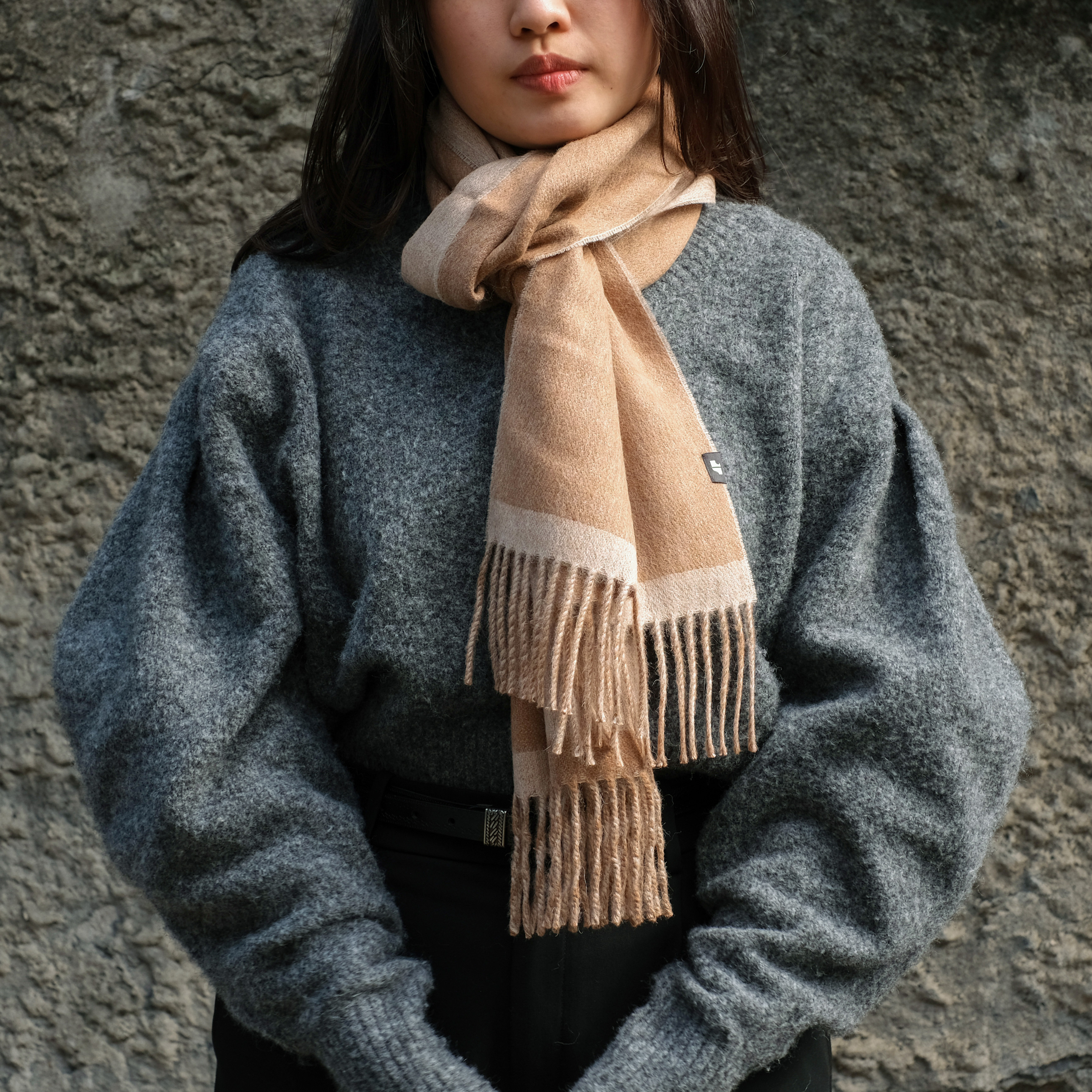 安地斯羊駝圍巾｜雙面款 - 沙色｜秘魯