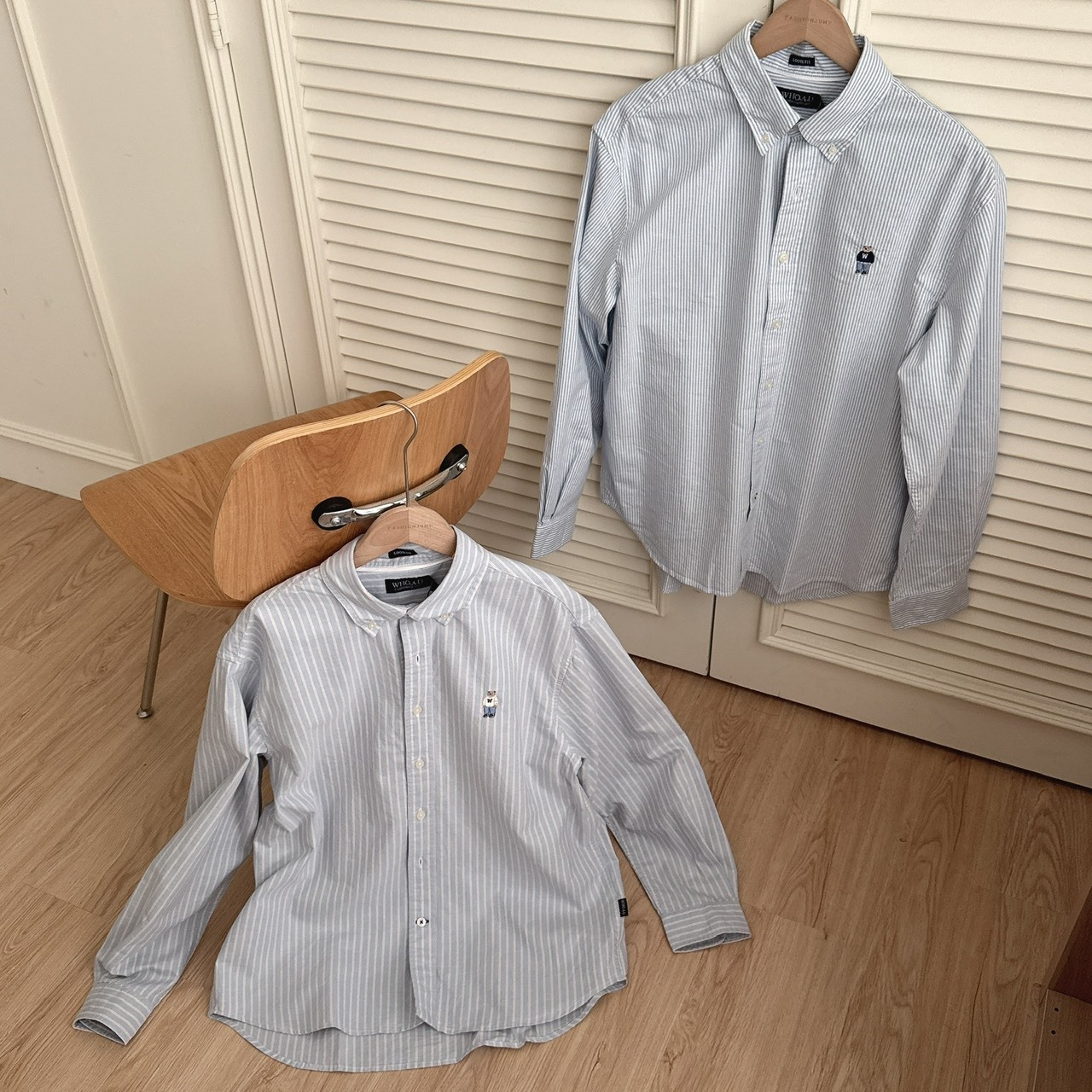 （現貨）韓牌 who a u 刺繡小熊 寬鬆 長袖襯衫 WHYWG2311U