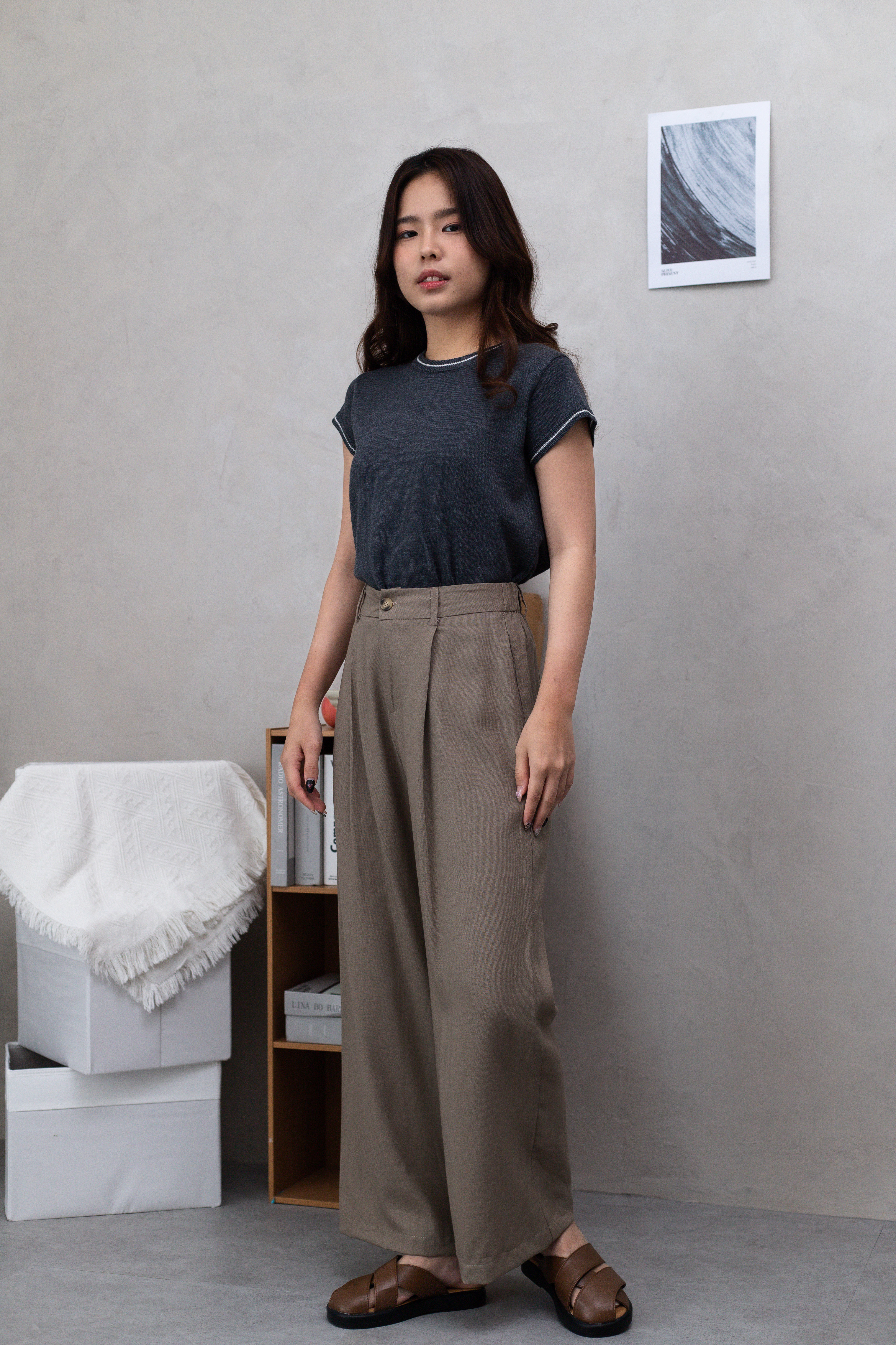 Cecile Linen Straight Leg Pants Khaki - 2673PKHA