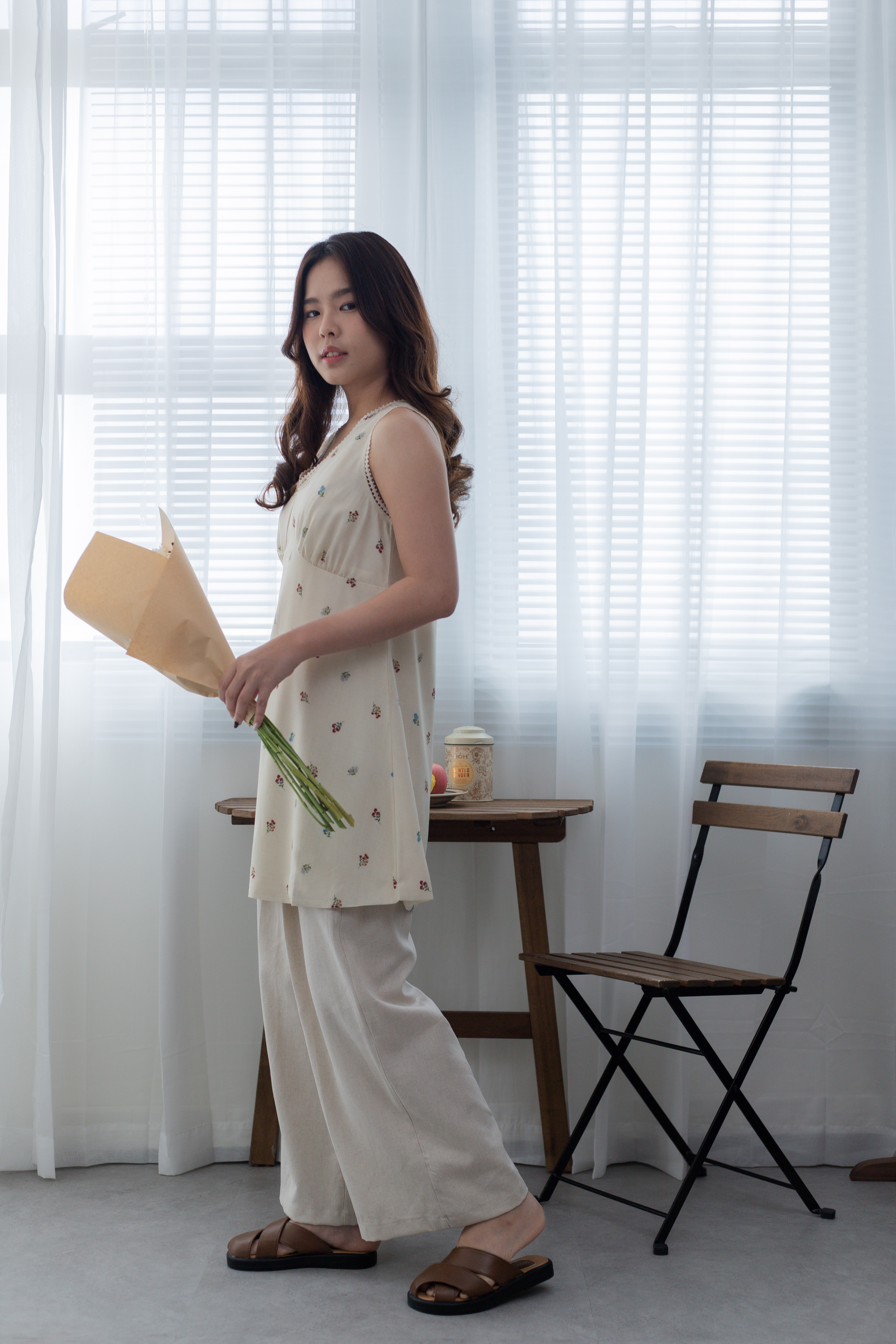 Cecile Linen Straight Leg Pants Beige- 2673PBEI