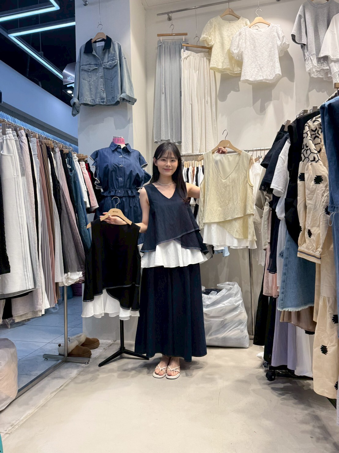 HP6004 尼龍拼摺不規則上衣