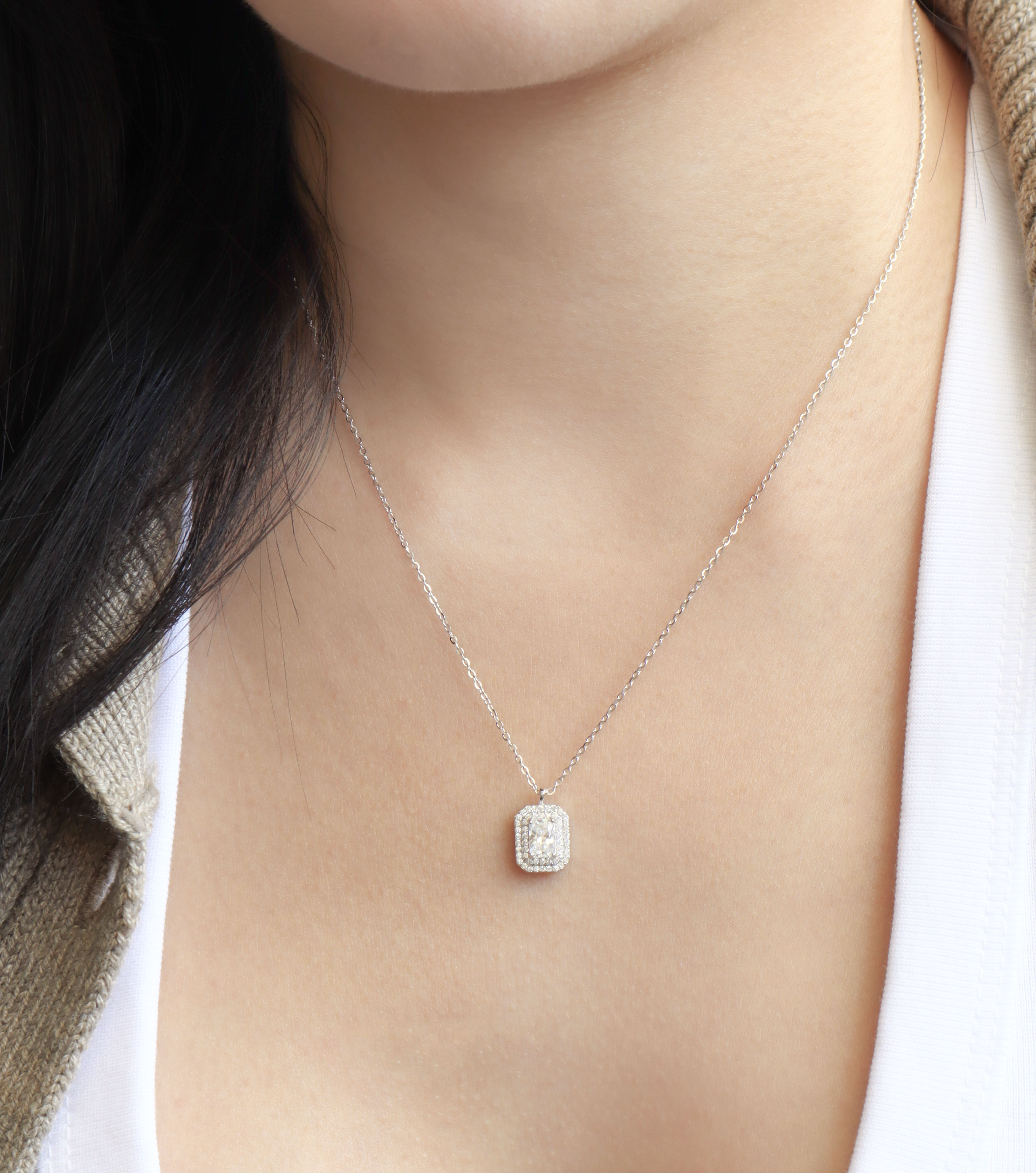 Silver/經典長方．莫桑石項鍊