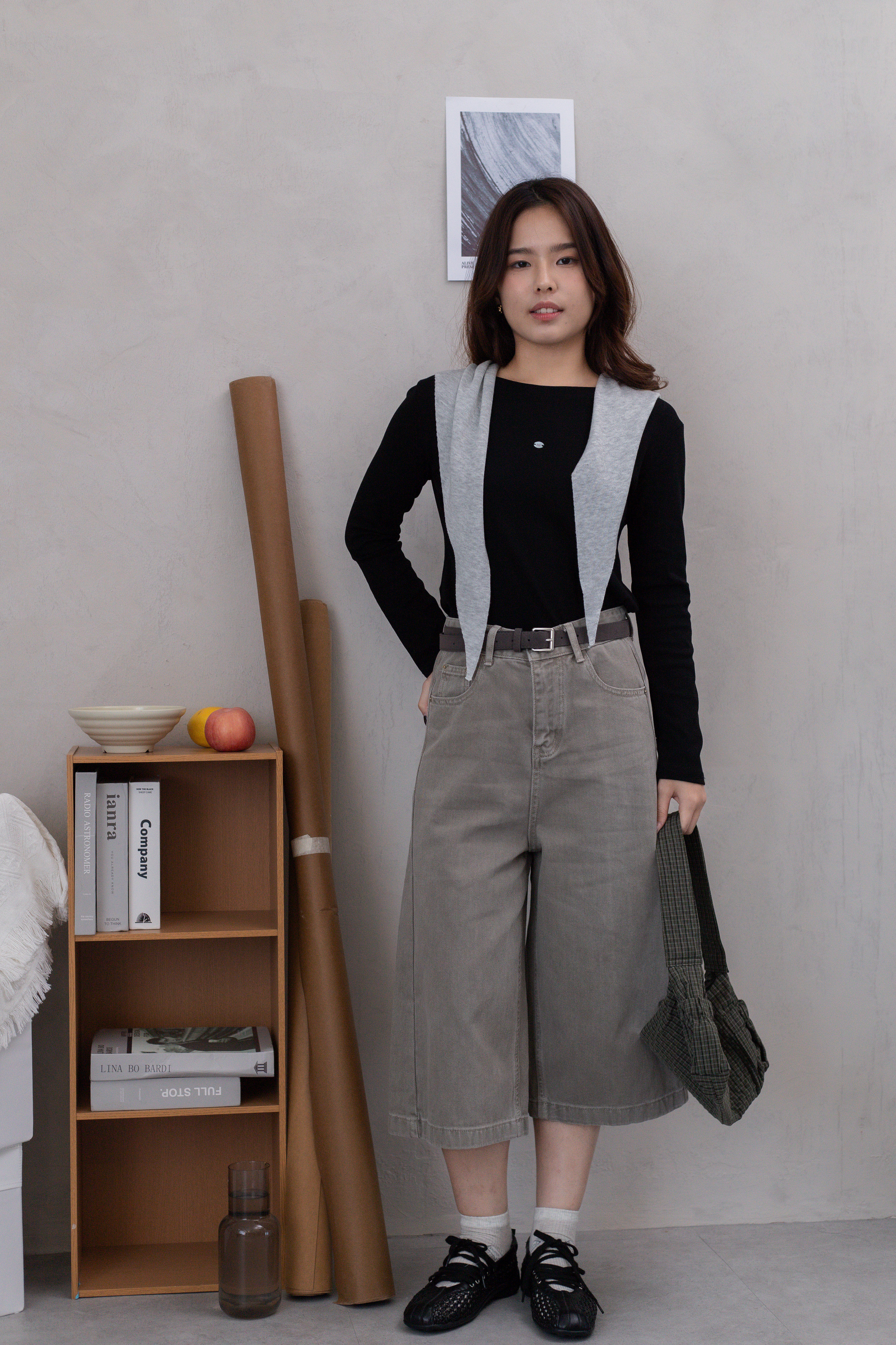 Georgia Denim Wide Leg Culottes Grey -2671PLGRY