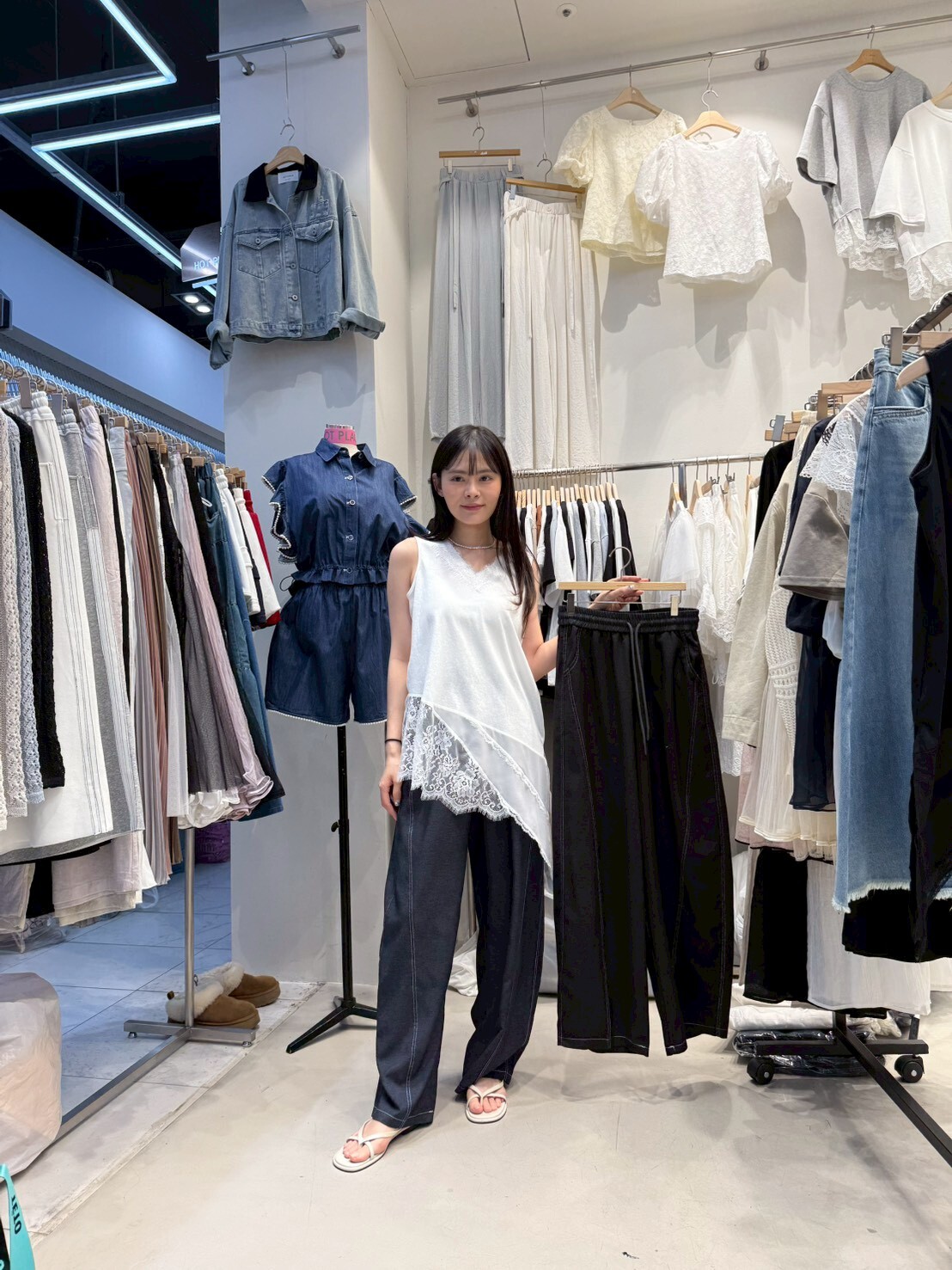 HP6018 抽繩牛仔色舒適闊褲