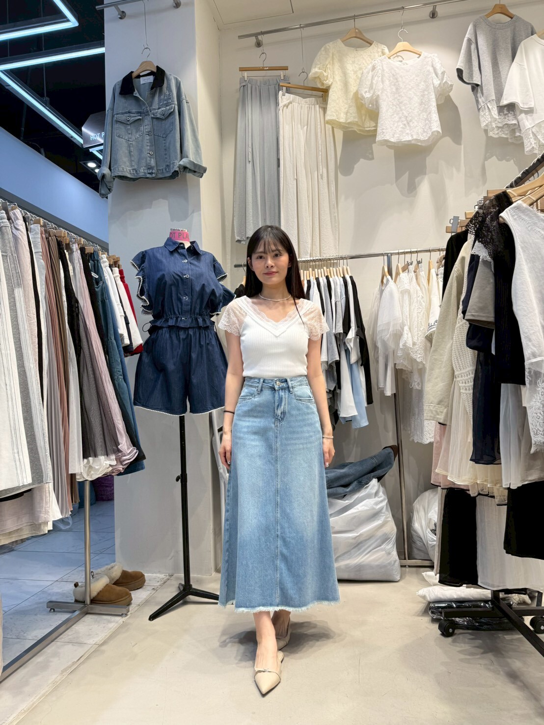 HP6019 流蘇水洗牛仔長裙