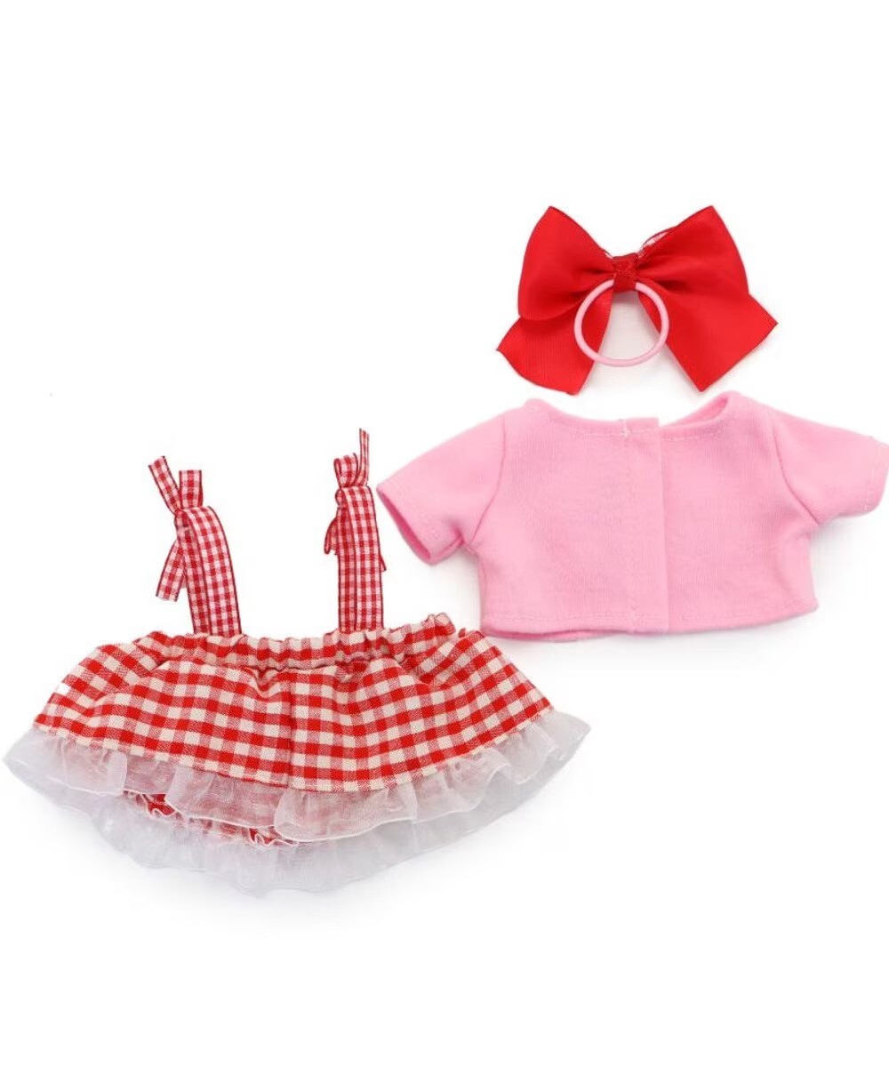 Usamomo萌兔桃桃-絨毛娃娃更衣配件-格紋草莓裝 22cm專用