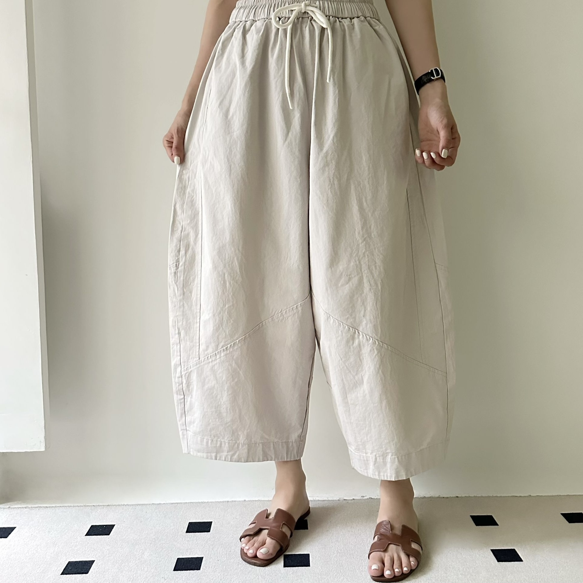 【BONNIE】💚全橡筋腰斜布彎刀褲 (E9-E10)