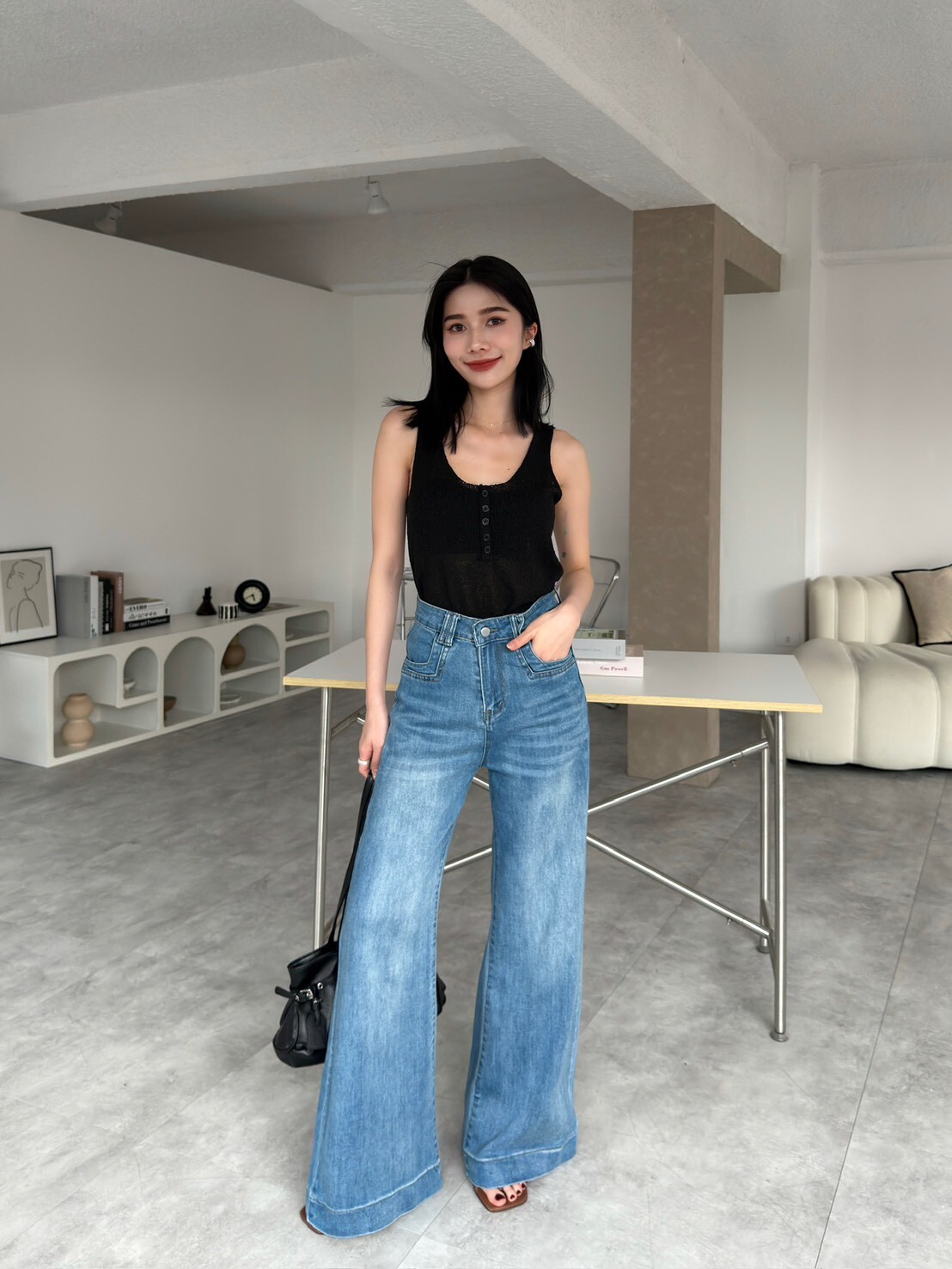 -3kg顯瘦高腰長腿牛仔褲