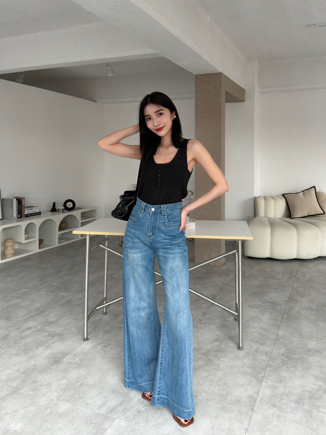 -3kg顯瘦高腰長腿牛仔褲