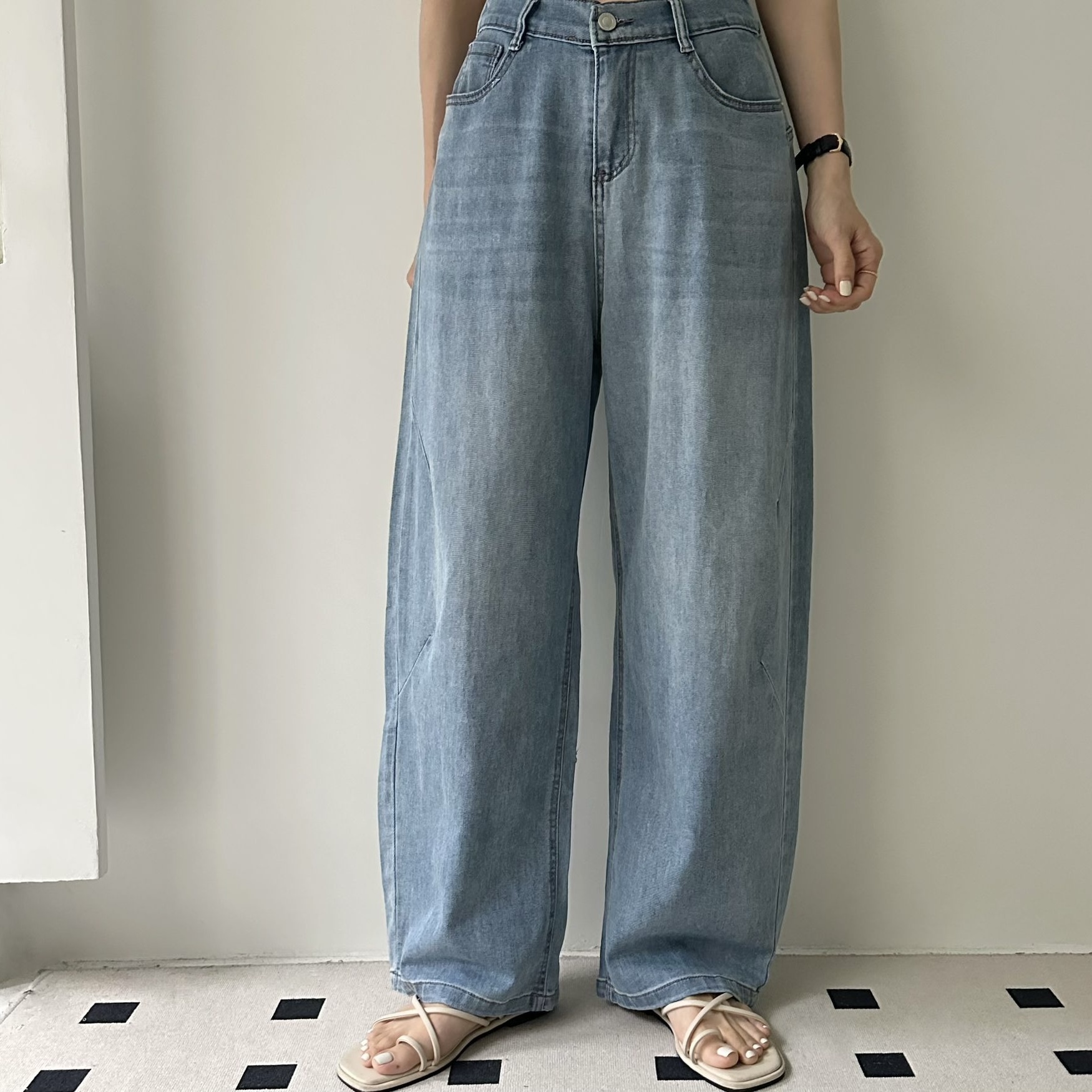 【BONNIE】💚後橡筋腰柔軟牛仔闊褲 (E5-E6)