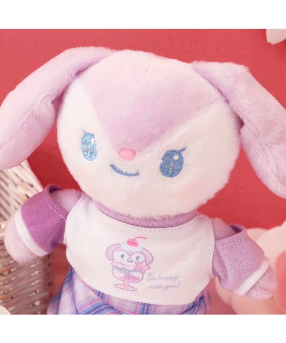 日本Usamomo萌兔桃桃-絨毛可更衣-紫色格紋小兔 (S) 22CM