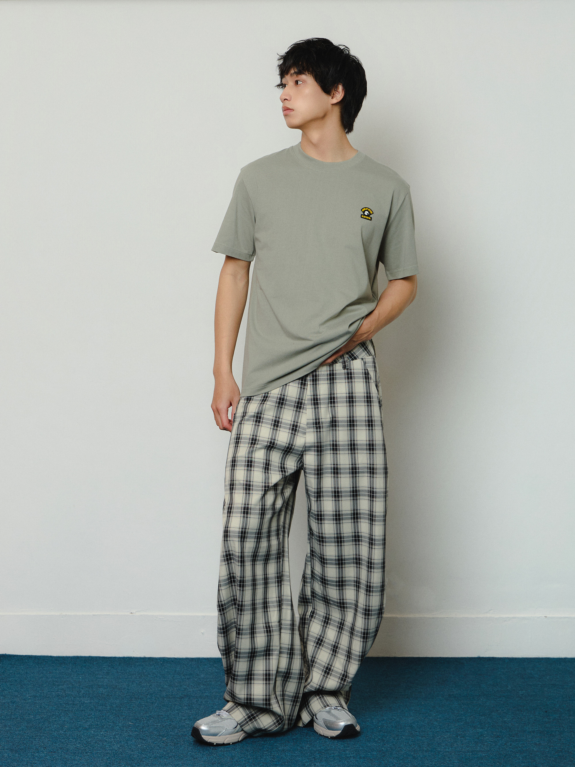 方格寬鬆彎刀褲