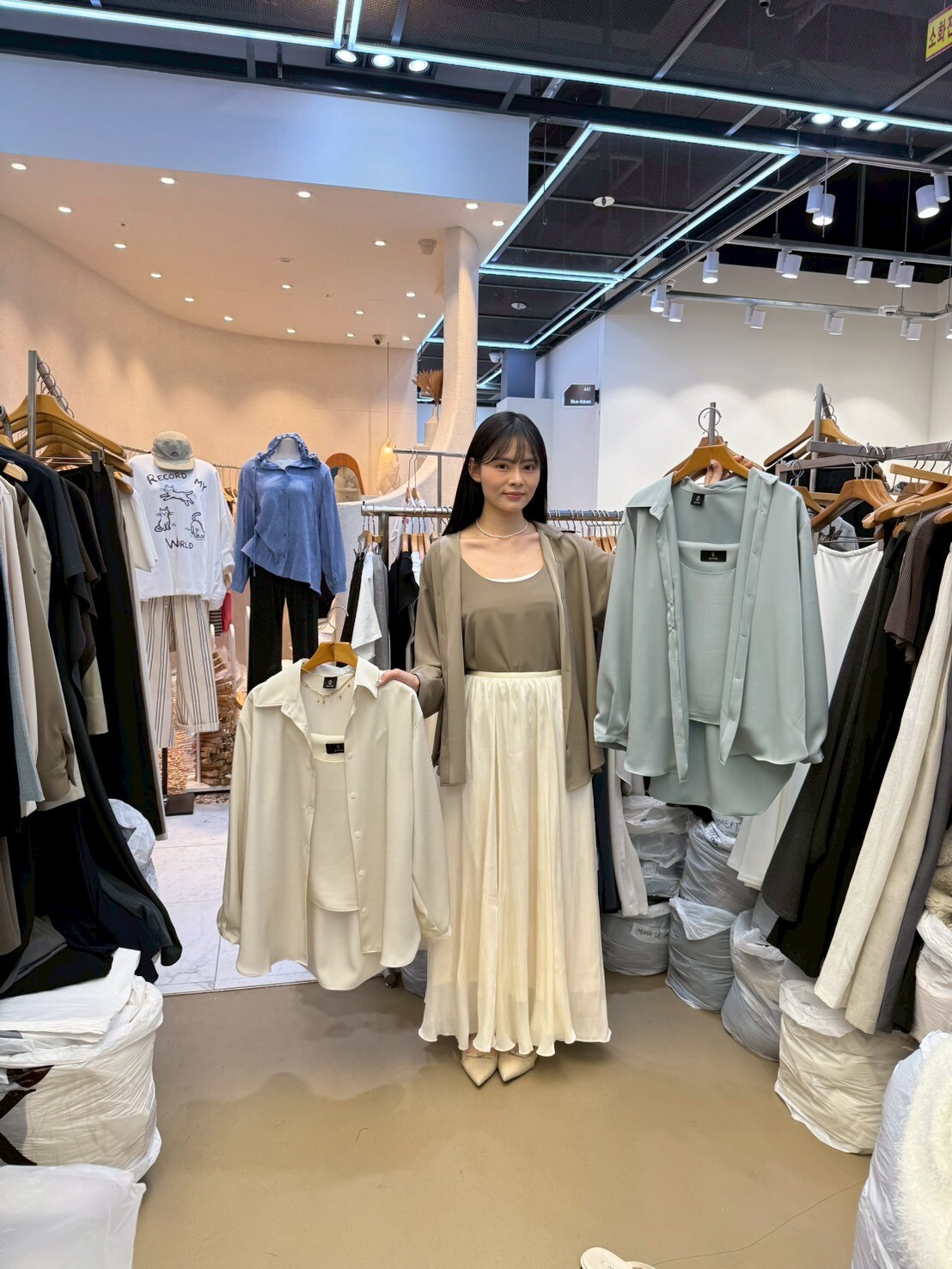 SA6030 歐美絲滑質感吊帶恤衫套裝