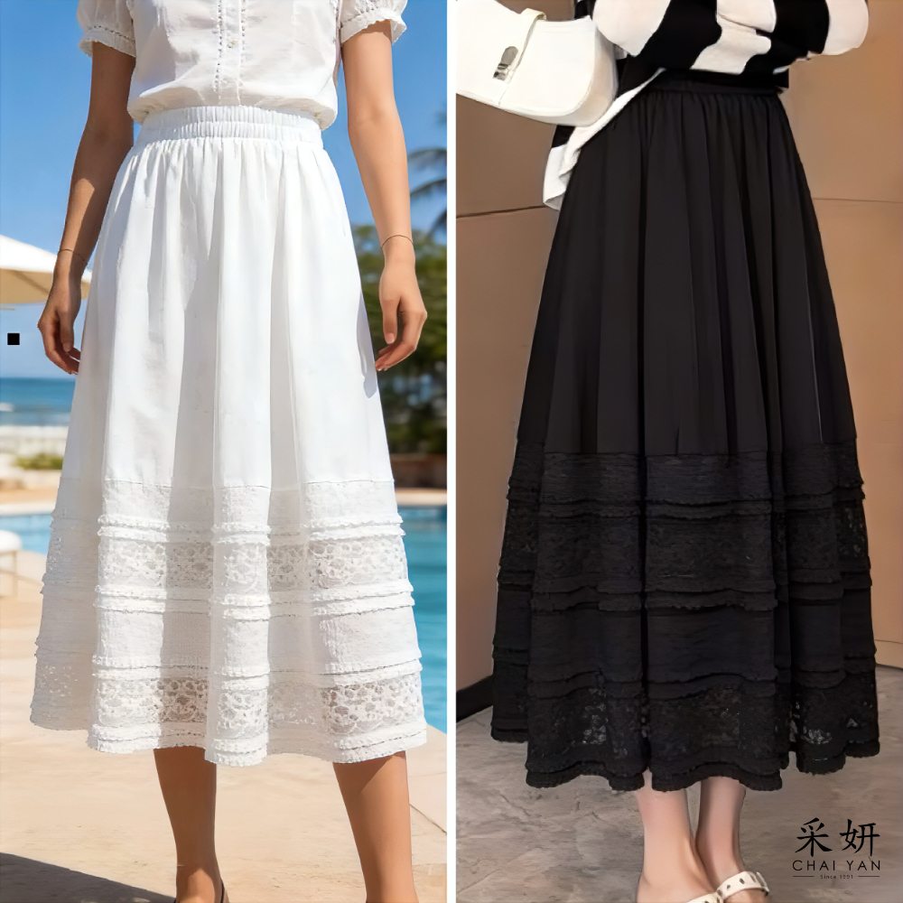 蕾絲蛋糕中長裙
