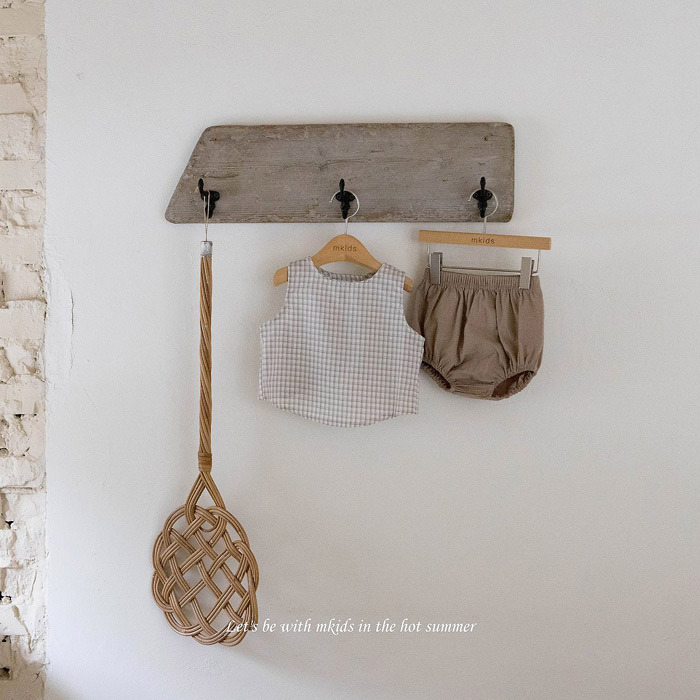 正韓夏mkids 兩色方格/熊熊套裝