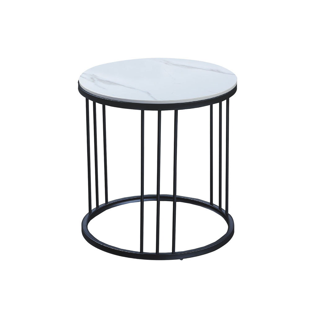 柏蒂家居-曼德1.7尺白色岩板圓型小茶几/邊几/邊桌