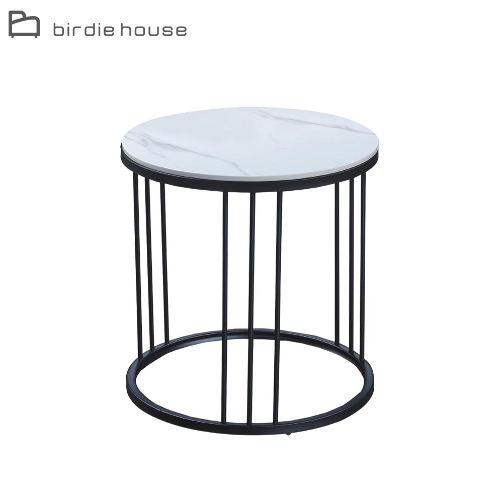 柏蒂家居-曼德1.7尺白色岩板圓型小茶几/邊几/邊桌