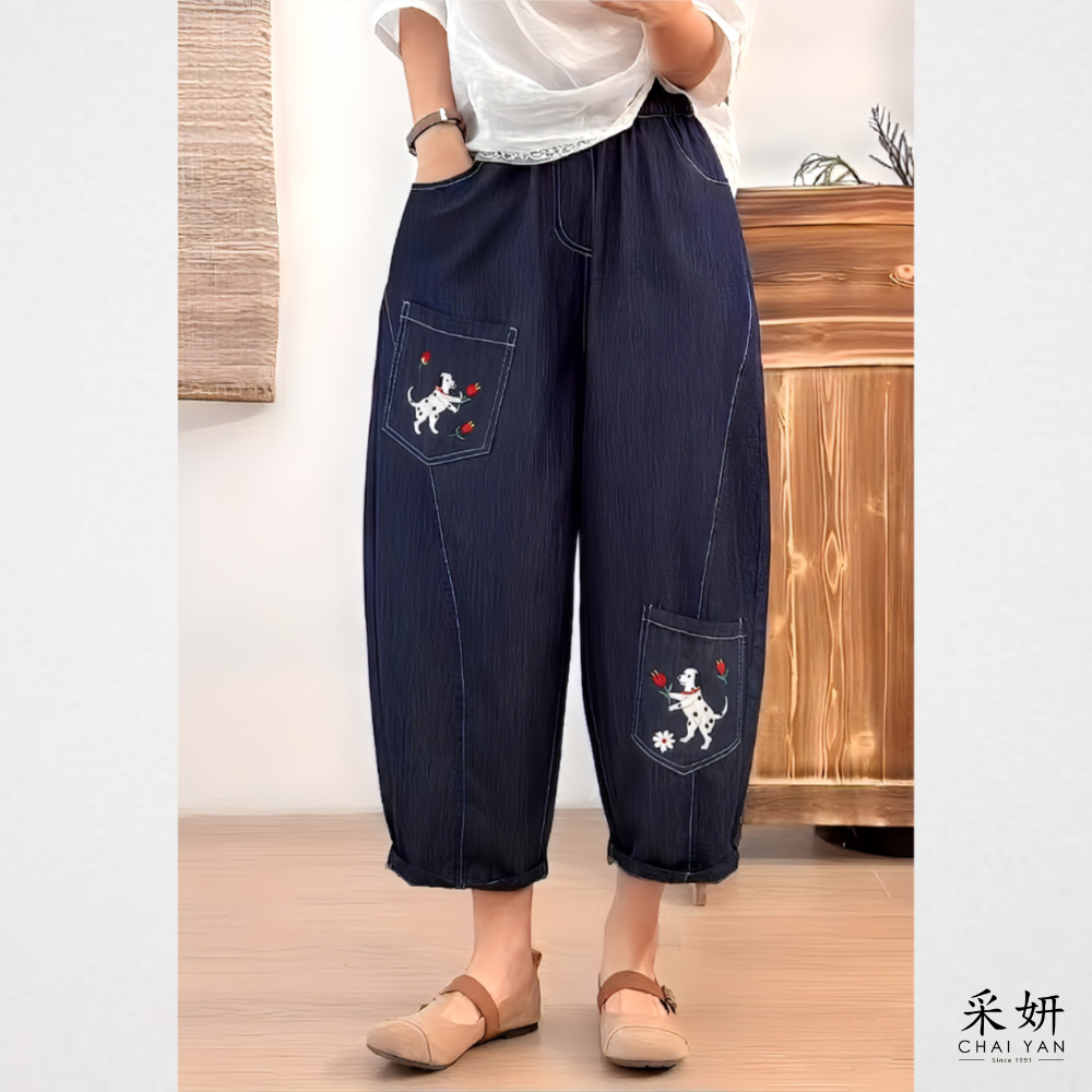 小狗天絲牛仔寬錐型褲