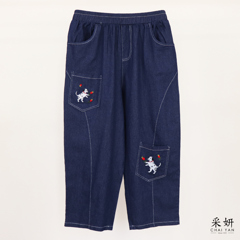 小狗天絲牛仔寬錐型褲