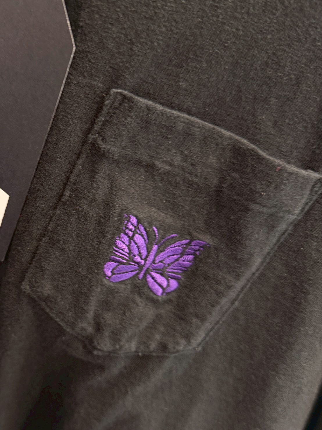 NEEDLES Black and Purple Embroidered Butterfly Logo Pocket Short-Sleeve T-Shirt
