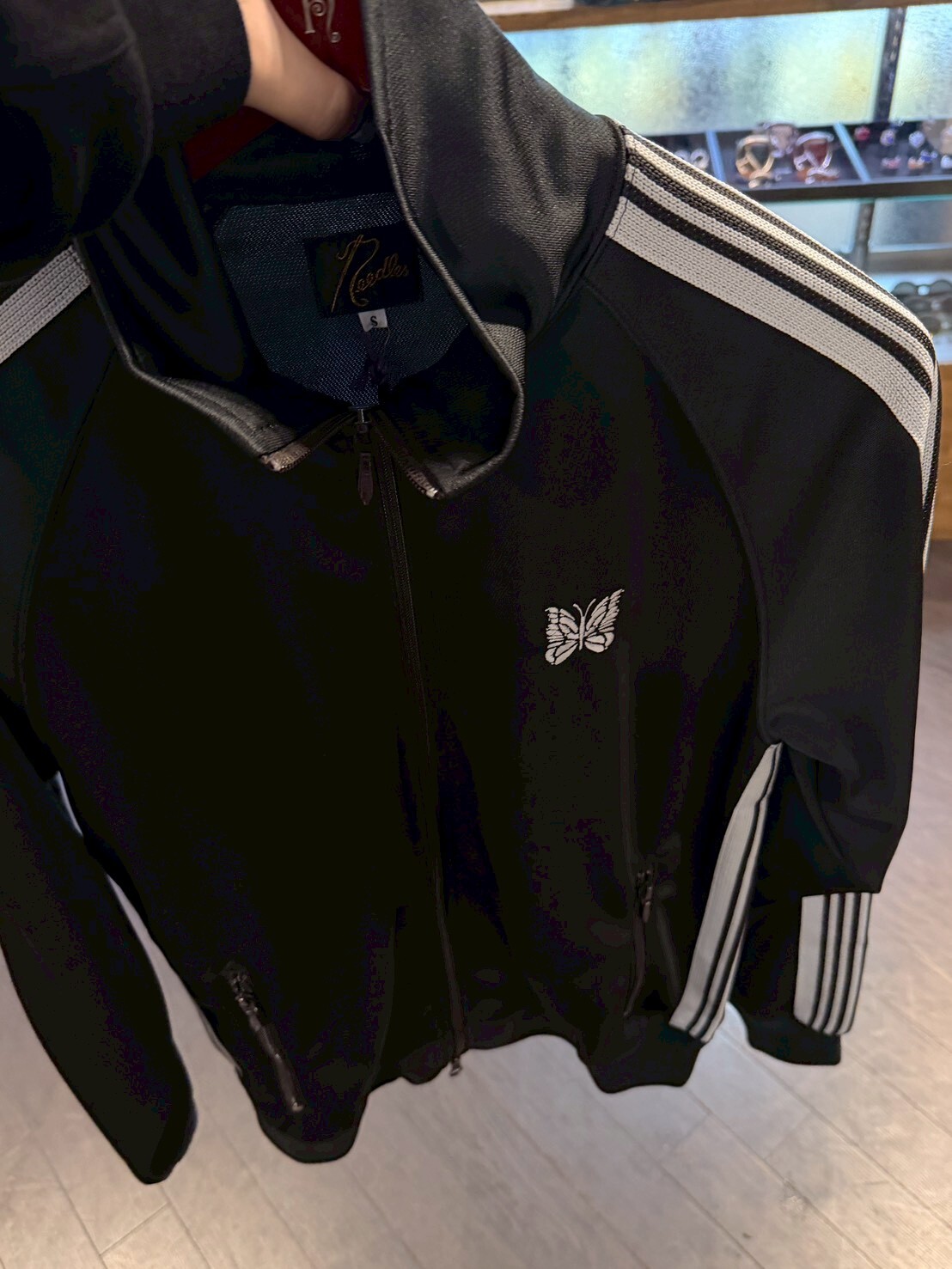 NEEDLES Classic Black and White Embroidered Butterfly Logo Sport Jacket