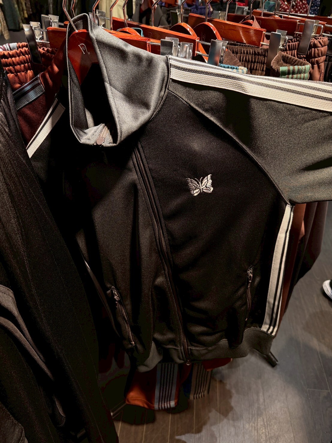NEEDLES Classic Black and White Embroidered Butterfly Logo Sport Jacket