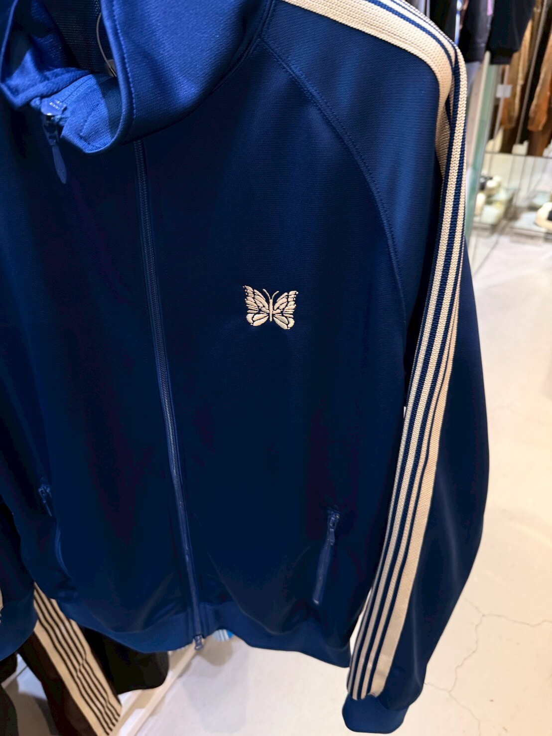 NEEDLES Textured Royal Blue Embroidered Butterfly Logo Sports Jacket