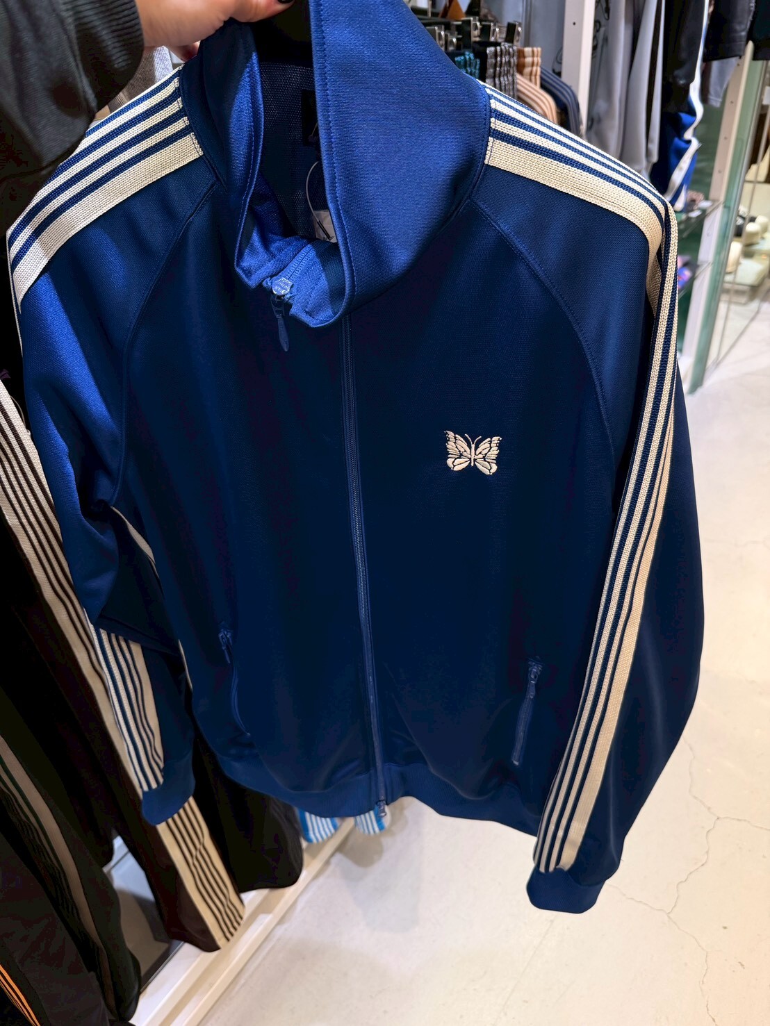 NEEDLES Textured Royal Blue Embroidered Butterfly Logo Sports Jacket