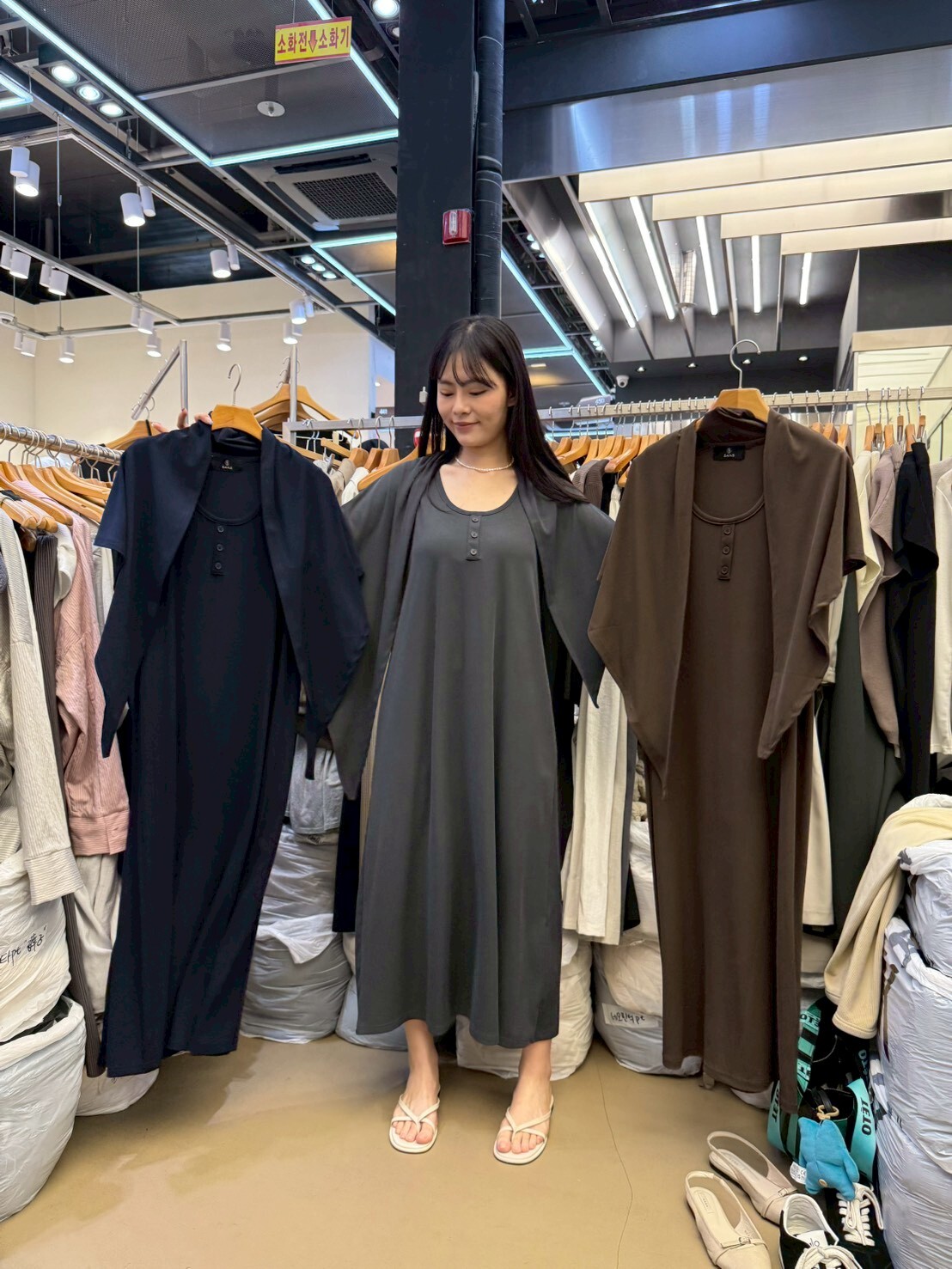 SA6010 U領鈕扣圍巾連身裙