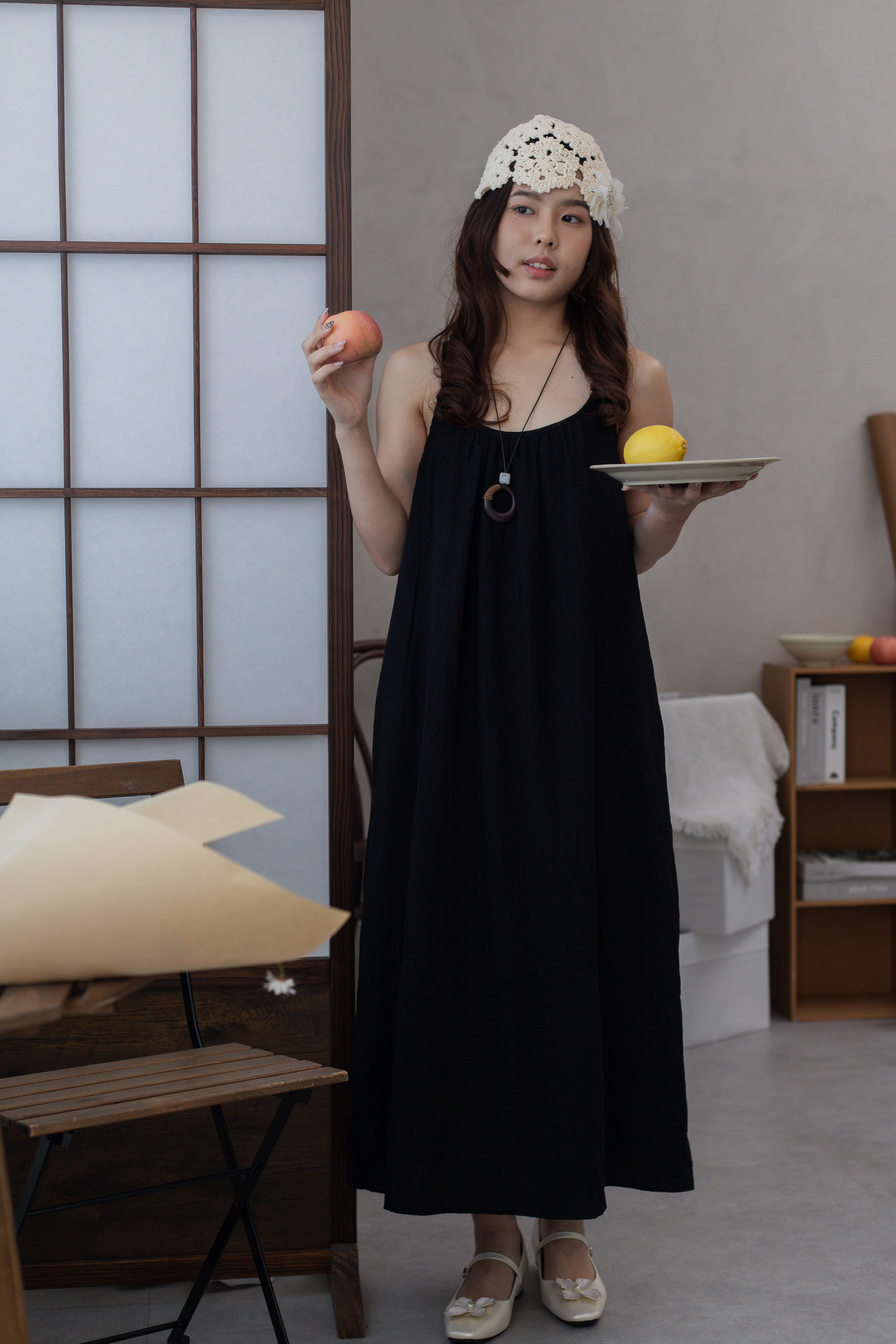 Della Linen Gathered Dress Black - 2674DLBLK