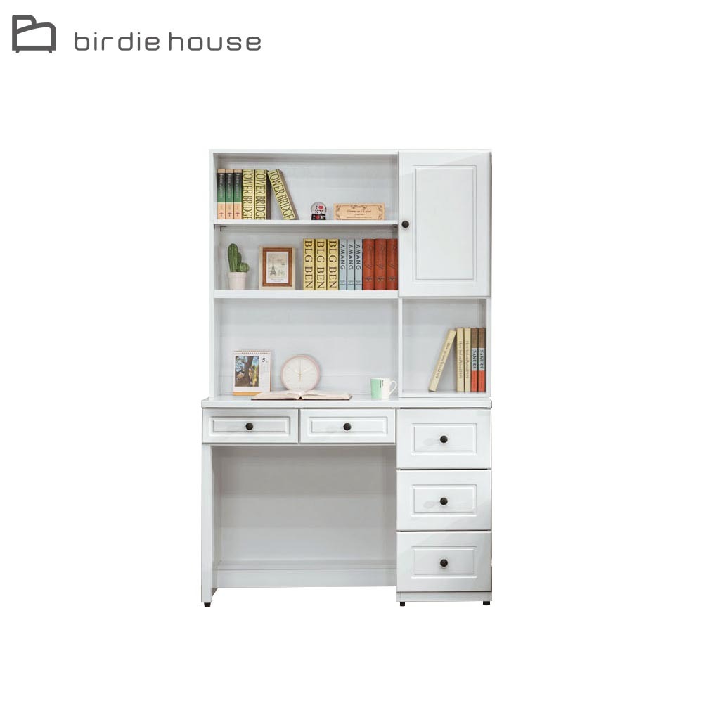 柏蒂家居-茉妮3.8尺五抽白色學習書桌(上座+下座)