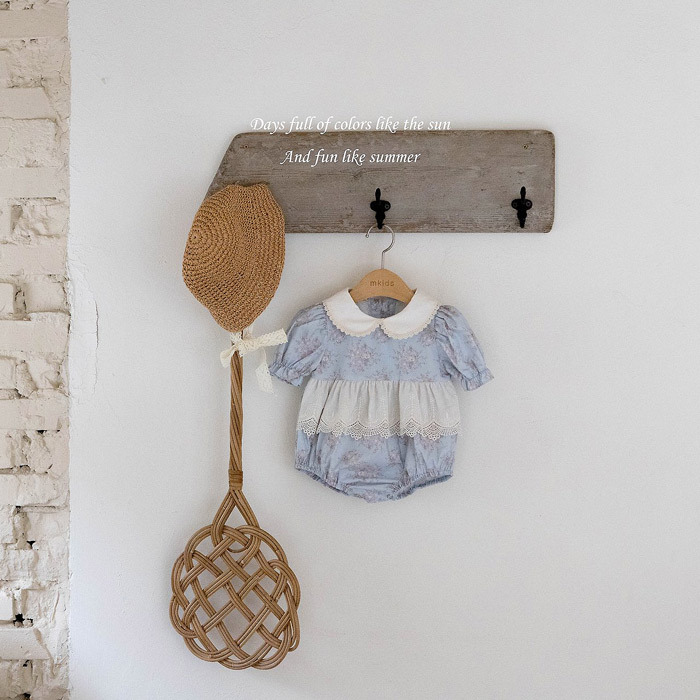 正韓夏mkids 兩色復古碎花包屁衣