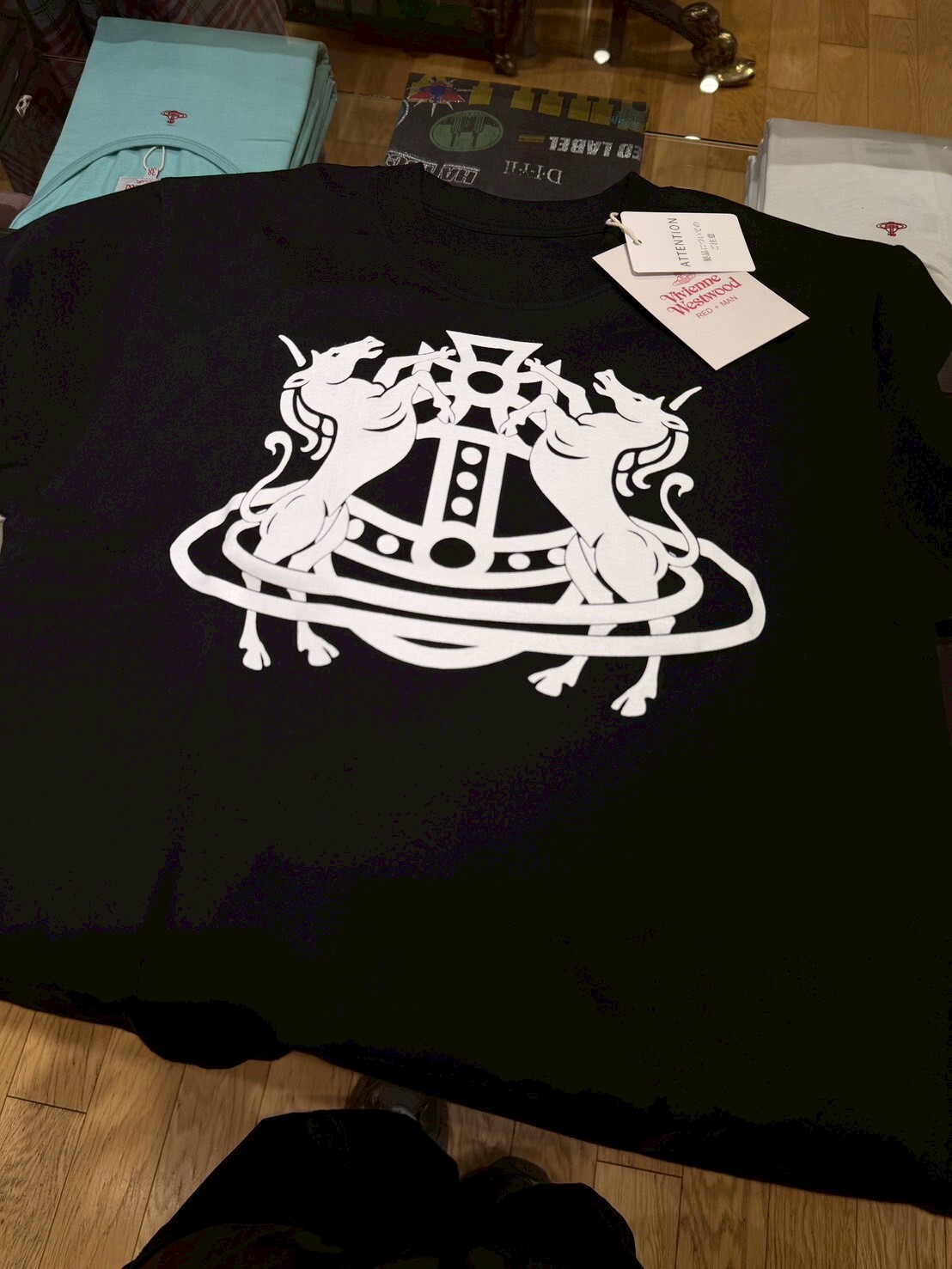 Exclusive in-stock discount: Vivienne Westwood Year of the Horse limited edition black short-sleeved T-shirt with large Saturn logo.