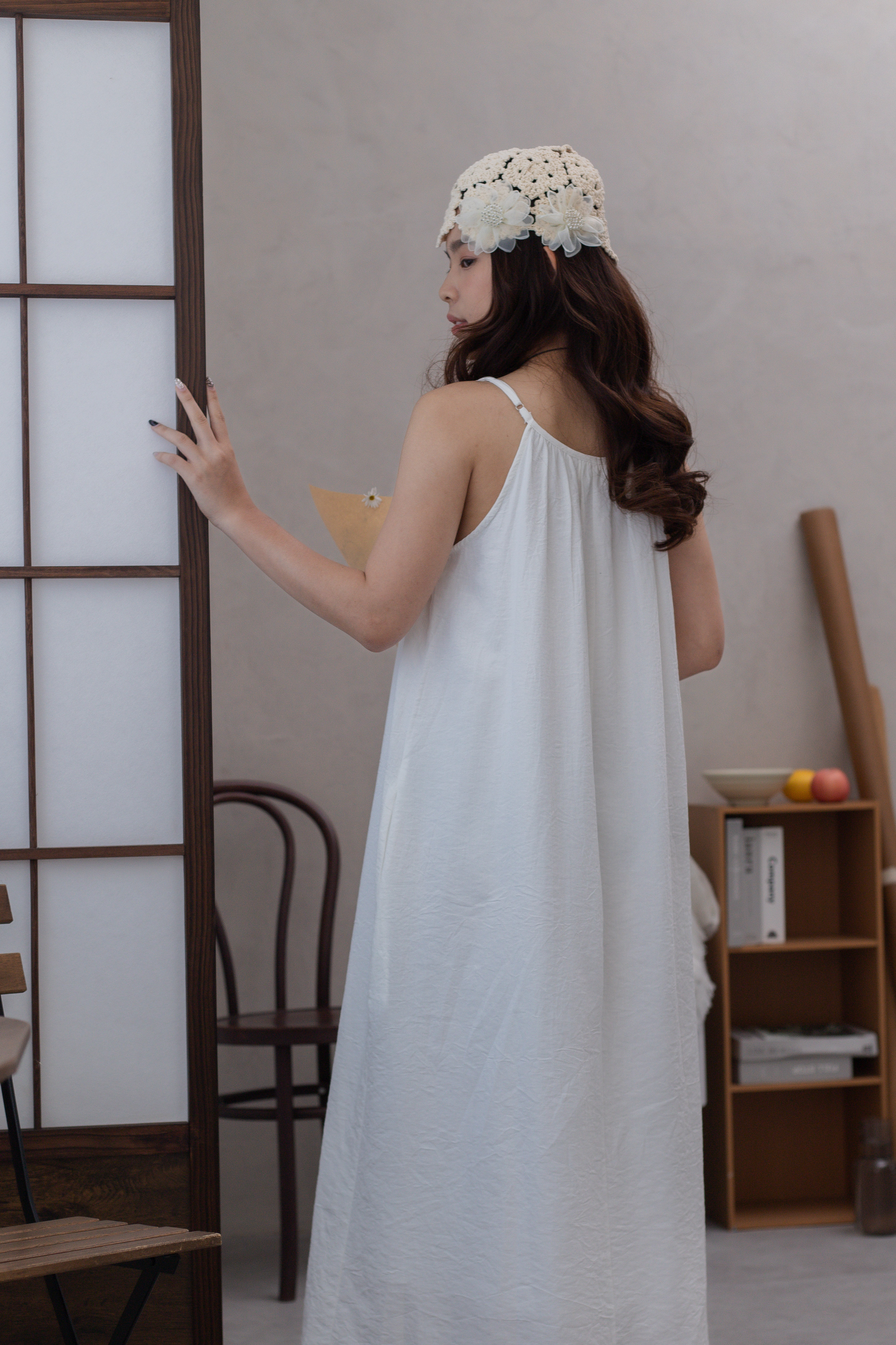 Della Linen Gathered Dress White - 2674DLWHI