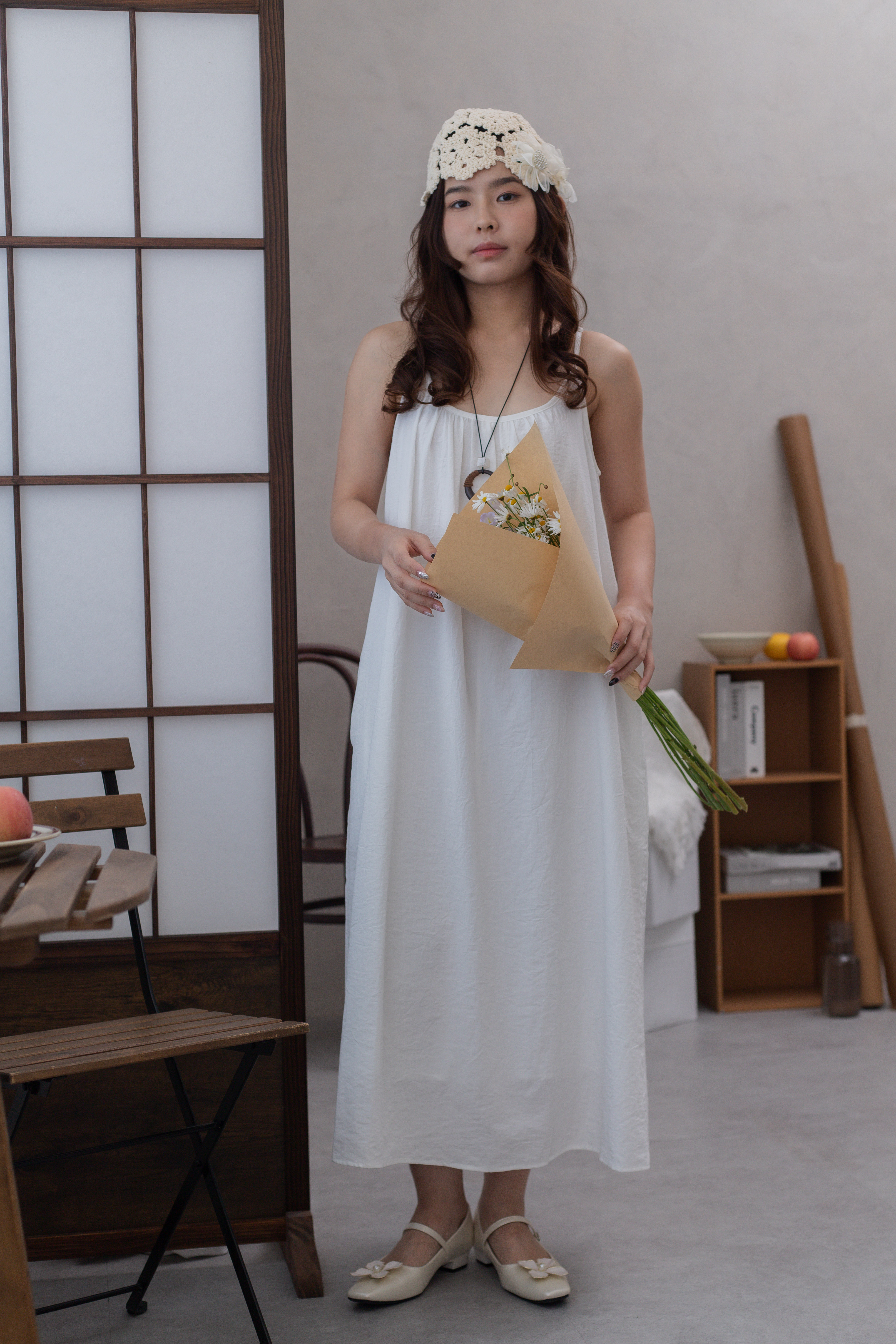 Della Linen Gathered Dress White - 2674DLWHI