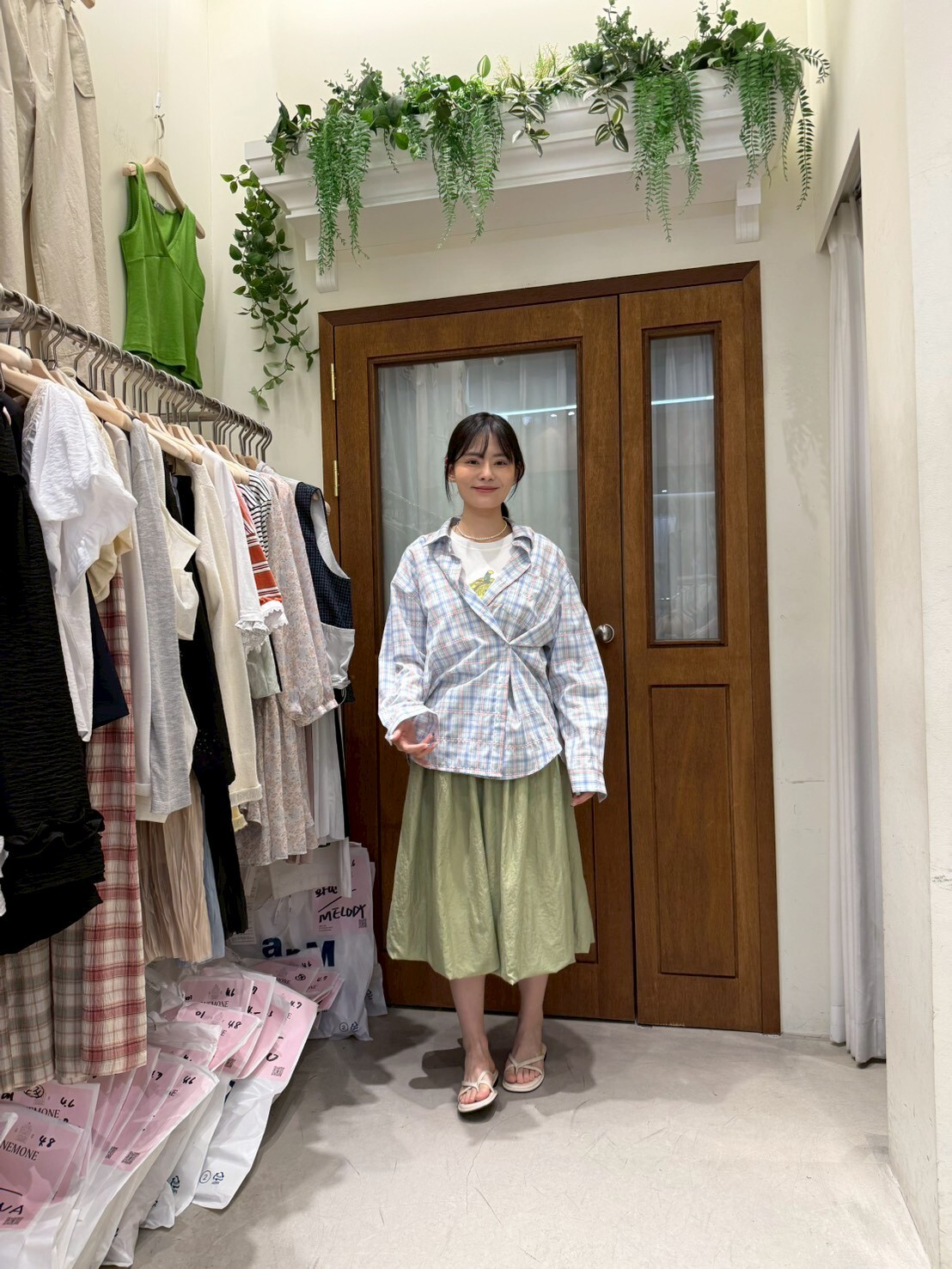 OM6013 格紋側扣襯衫