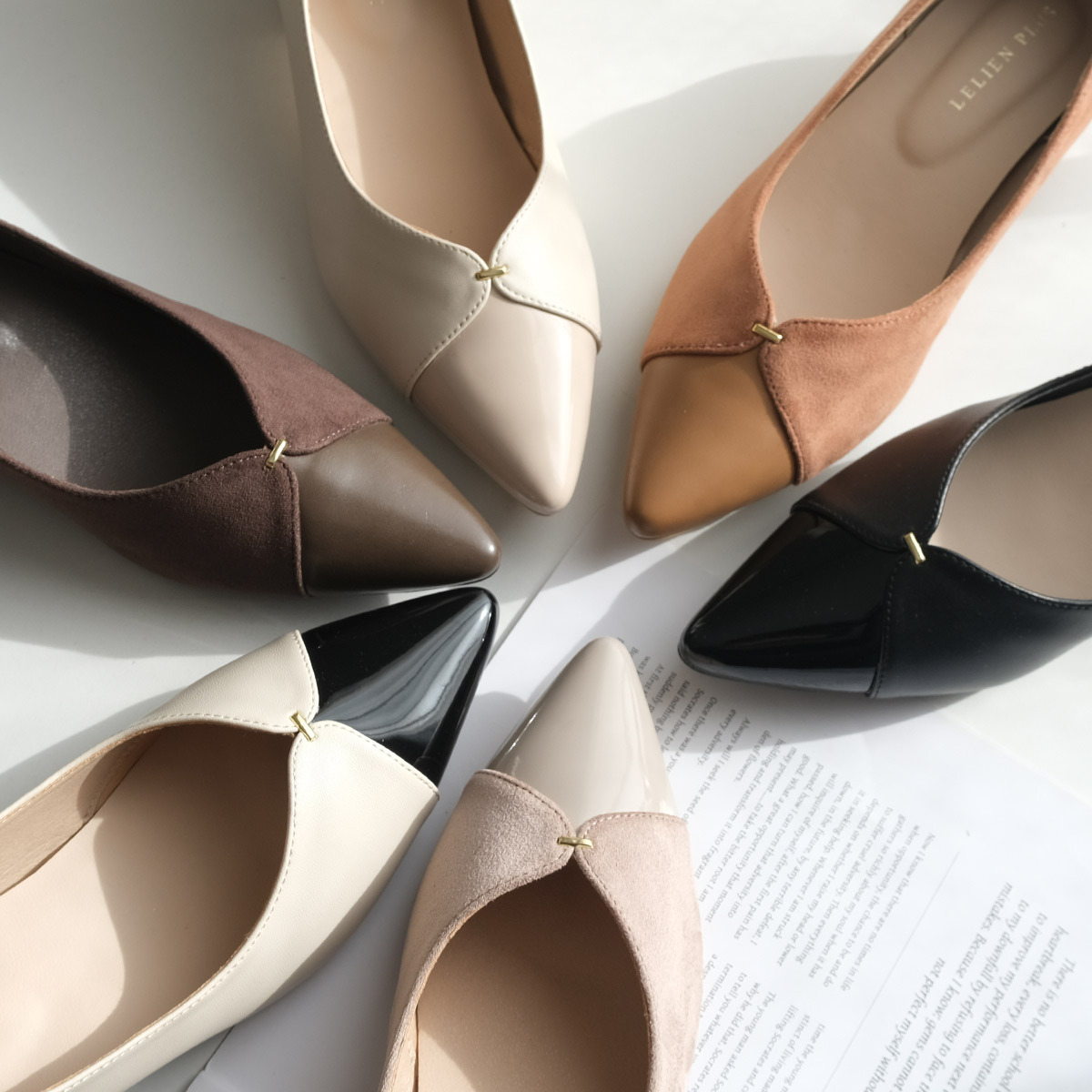 成熟溫柔 尖頭V型切割金飾跟鞋【CX3068】