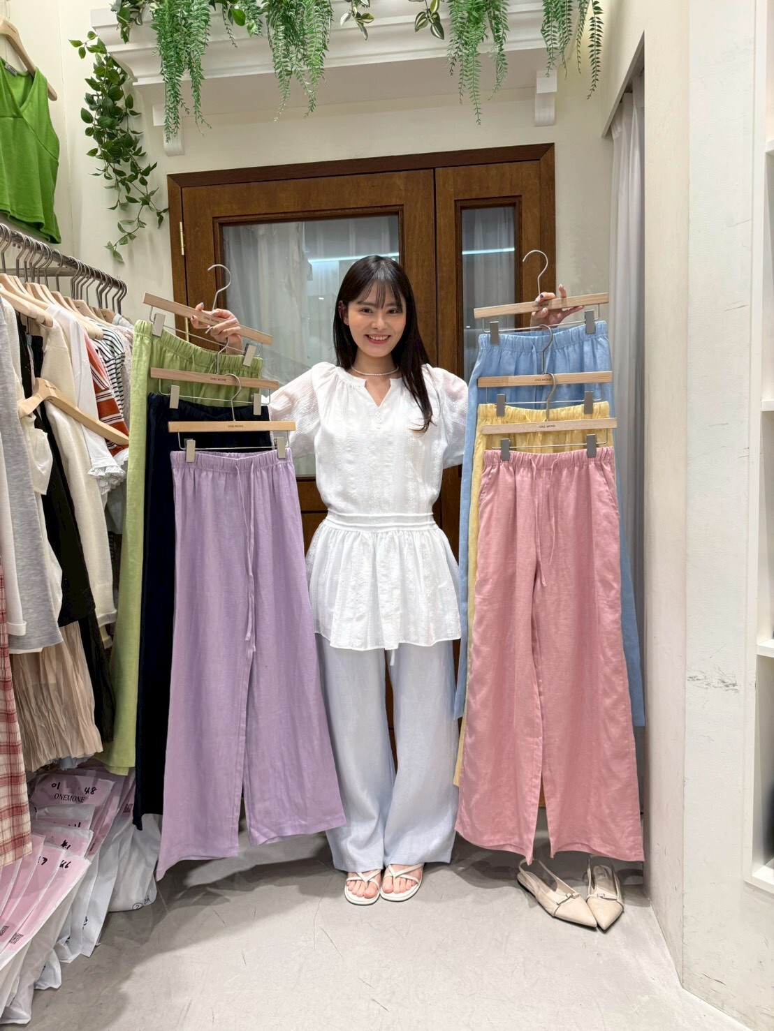 OM6007 棉麻單色長褲