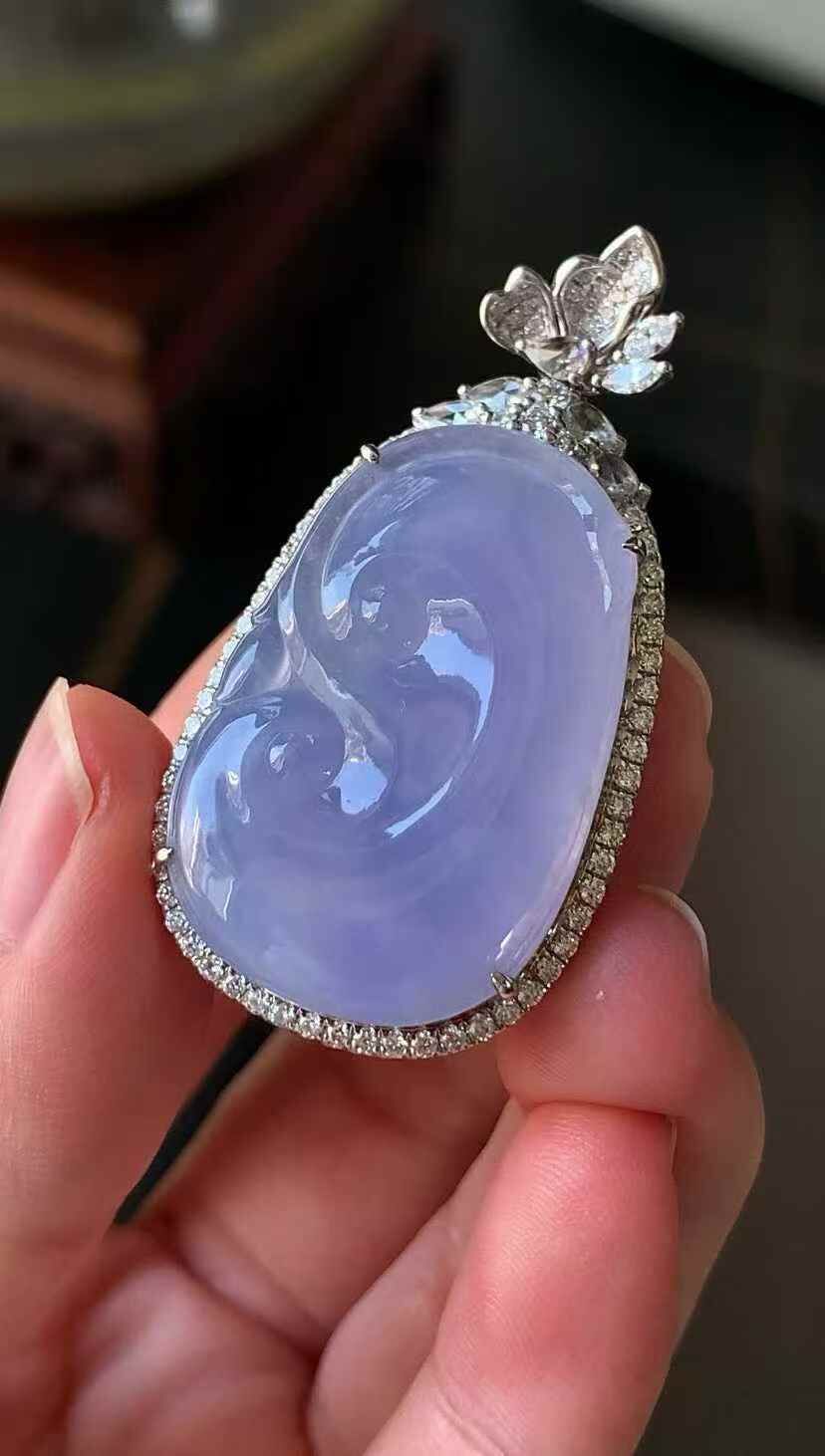 翡翠紫羅蘭如意吊墜,天然翡翠A玉, 緬甸玉, Jade, Jadeite