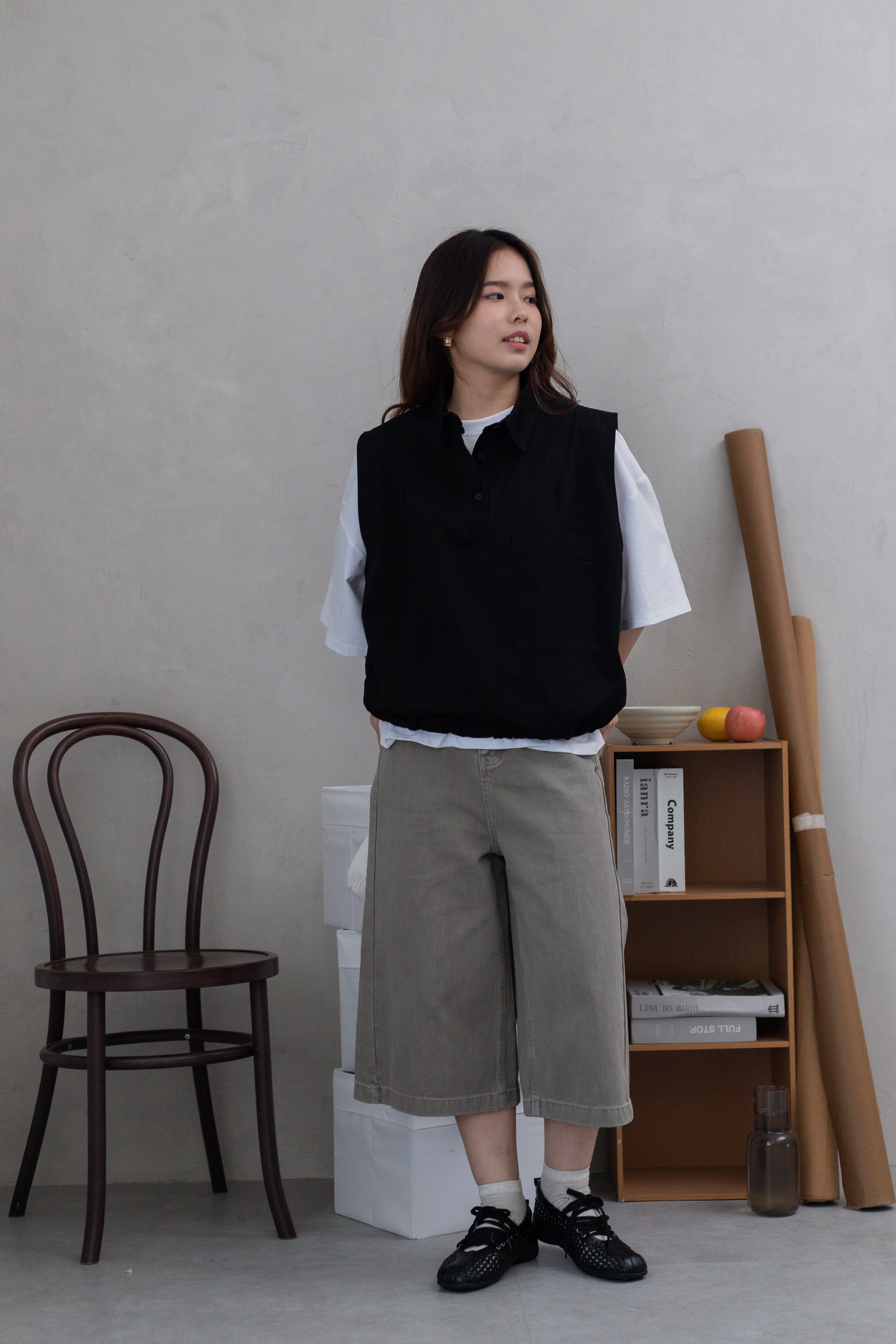 Mingjo Cargo Vest Black -2682BVBLK