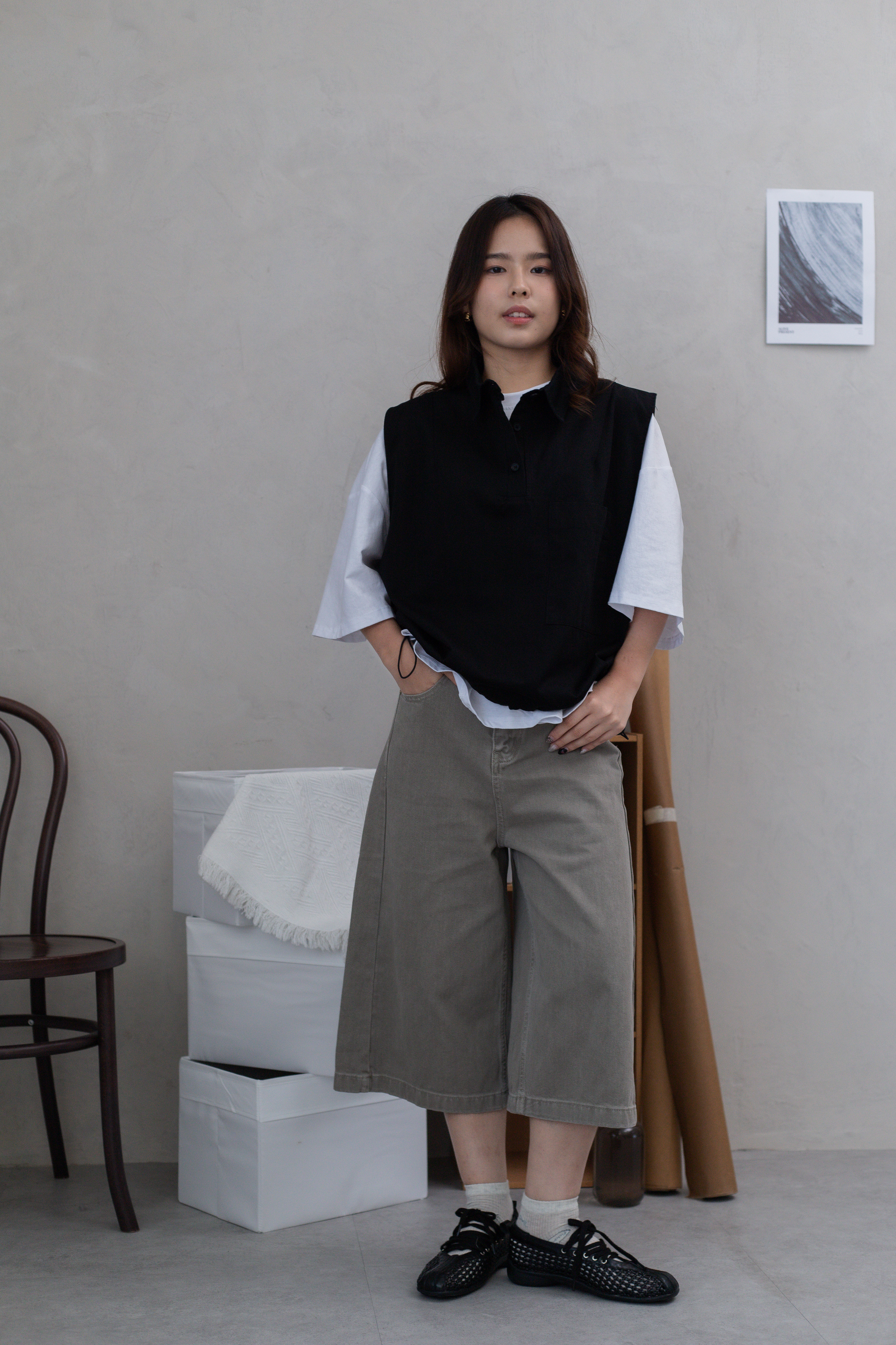 Mingjo Cargo Vest Black -2682BVBLK