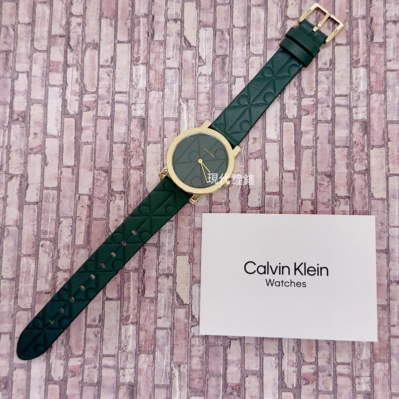 【CALVIN KLEIN】 CK 經典LOGO綠色皮帶錶 CK25100129 32mm 現代鐘錶