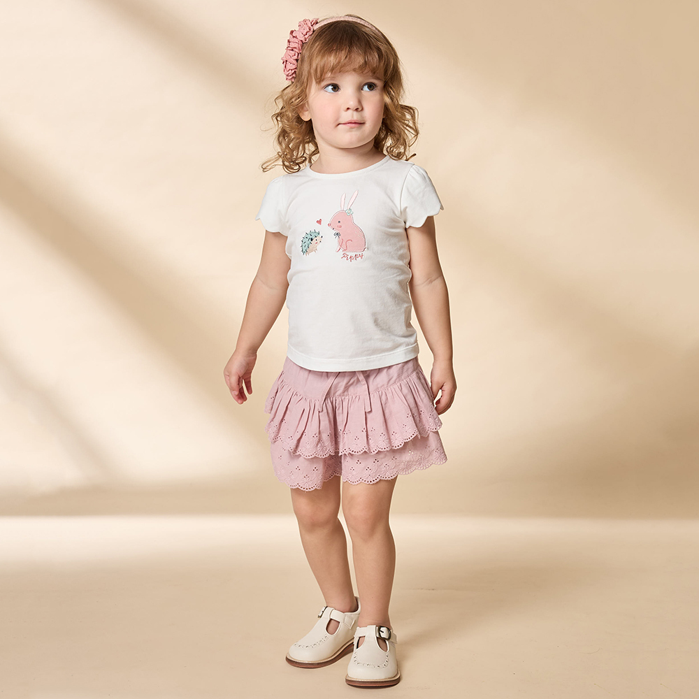 PIPPY LOVE小刺蝟與兔子涼感圓領短袖上衣 米白