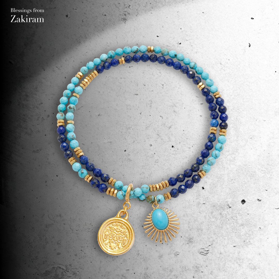扎基拉姆 綠松青金 守護開智慧 雙圈手串