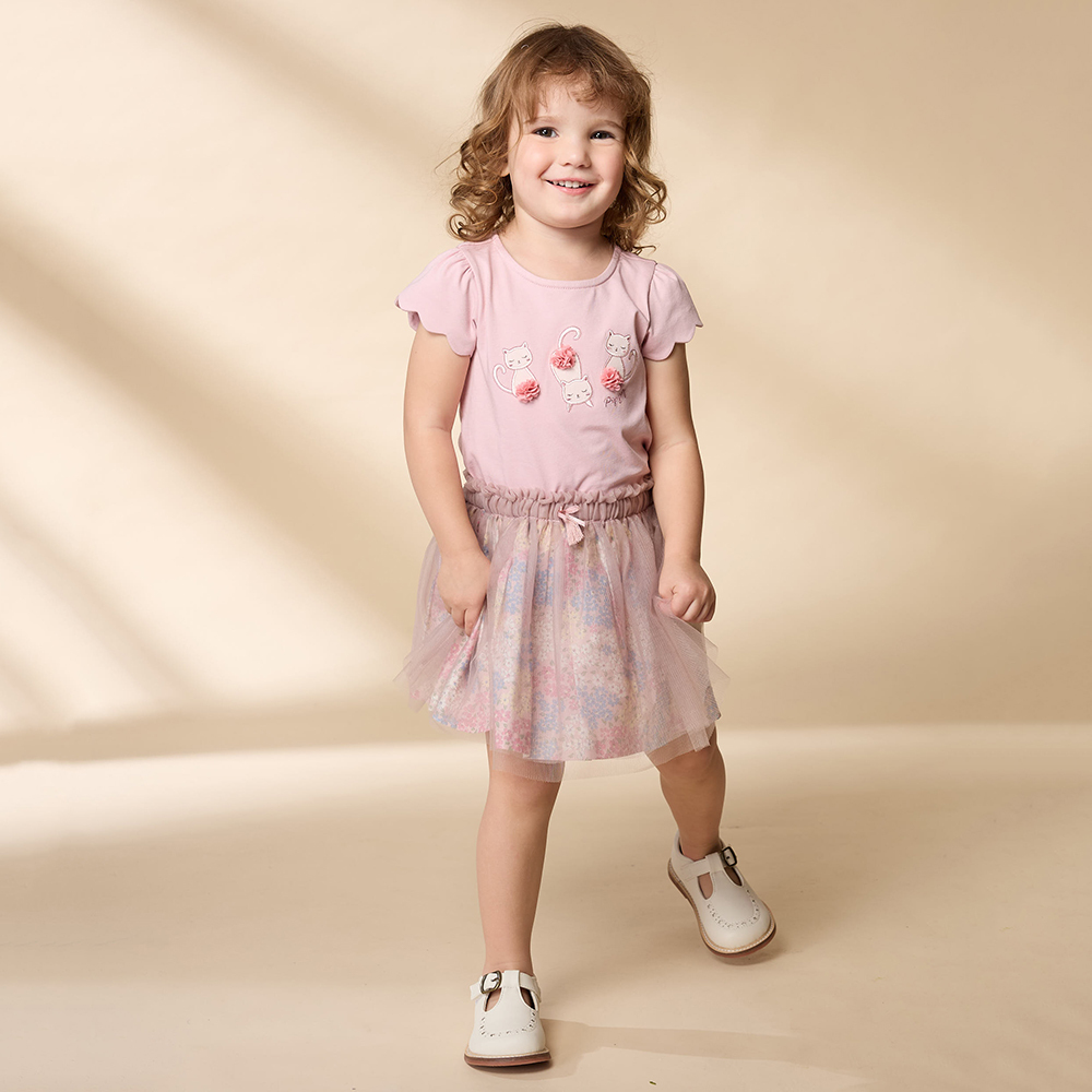 PIPPY 可愛三隻小貓涼感圓領短袖上衣 粉