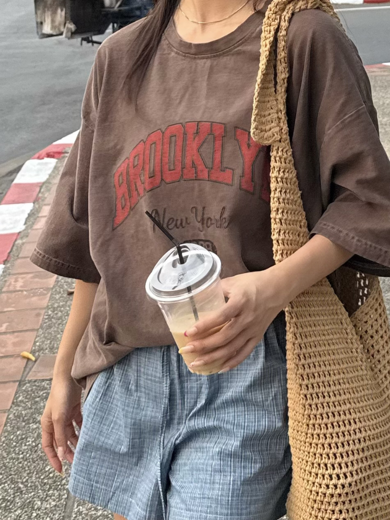 A3373-復古水洗英文字母T