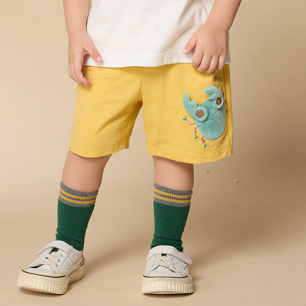 PIPPY 休閒風鍬形蟲繡花短褲 芥末黃